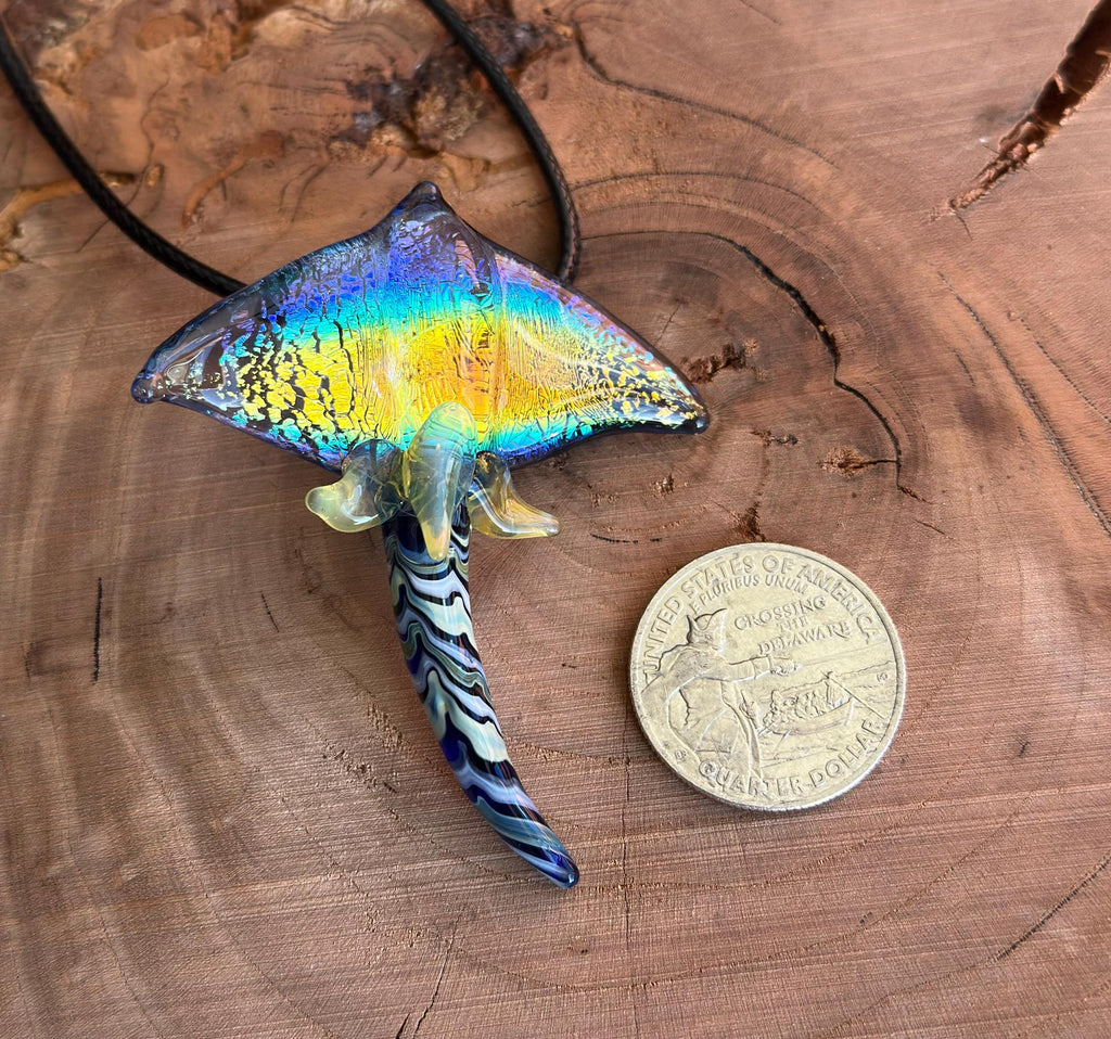Handmade Dichroic Blown Glass Stingray Pendant Necklace