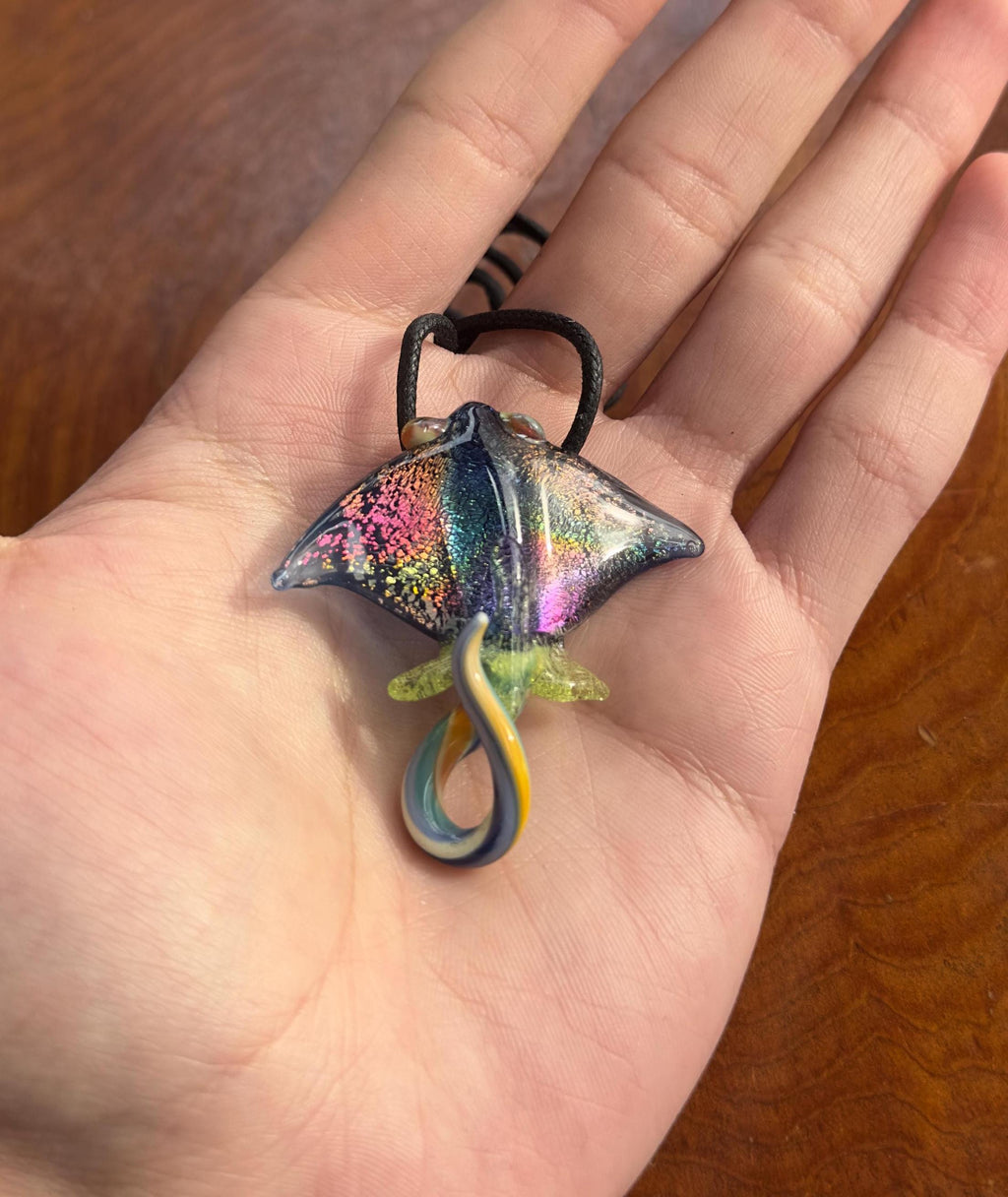 Handmade Blown Glass Stingray Necklace: Ocean Artisan Jewelry
