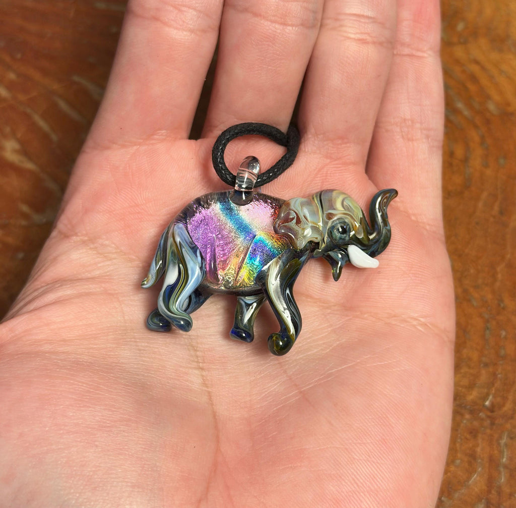 Elephant Pendant Necklace - Handmade Glass Elephant Jewelry - Unique Gift for Her - Animal Lover Necklace - Artisan Glass Pendant