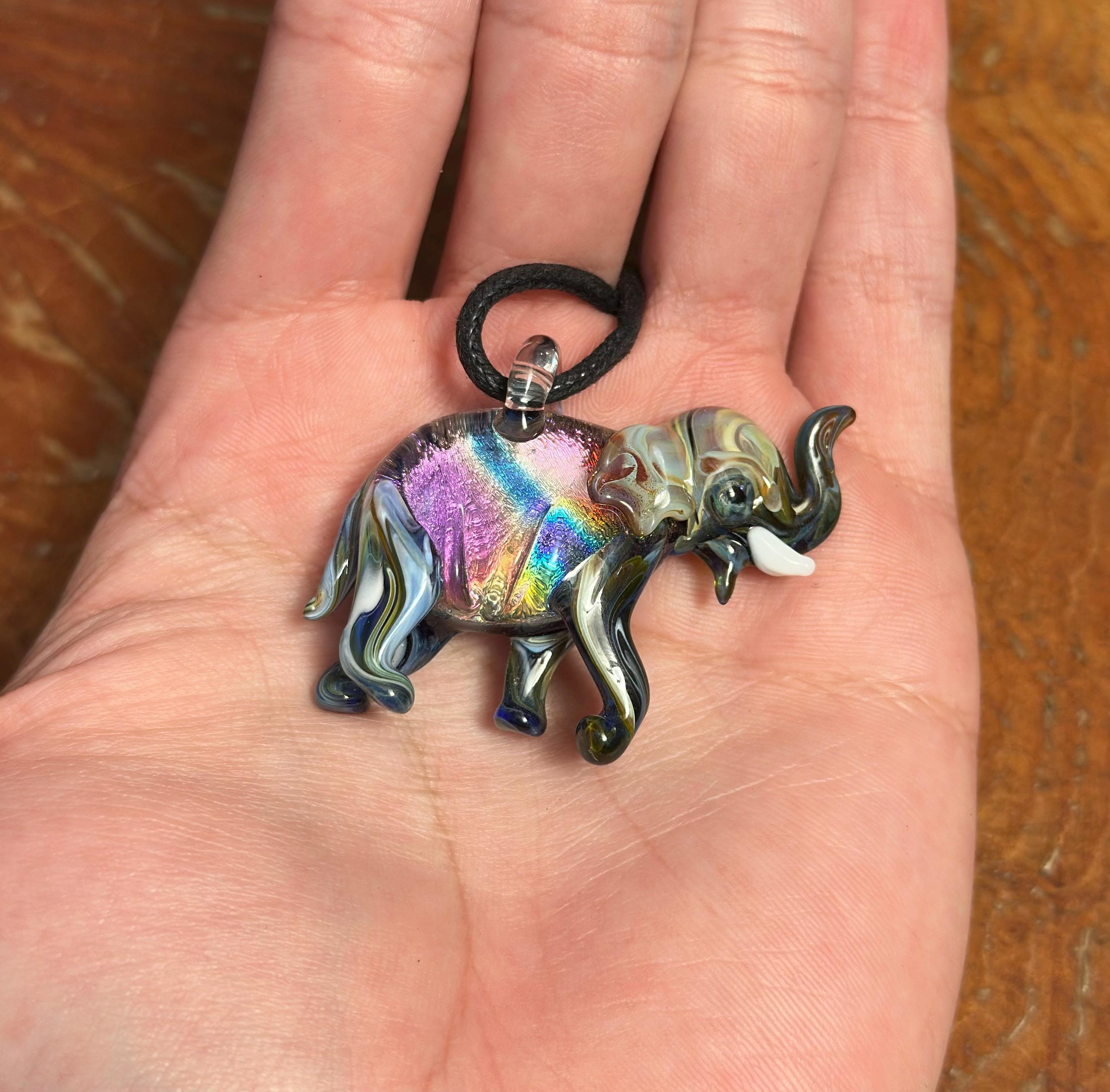 Elephant Pendant Necklace - Handmade Glass Elephant Jewelry - Unique Gift for Her - Animal Lover Necklace - Artisan Glass Pendant