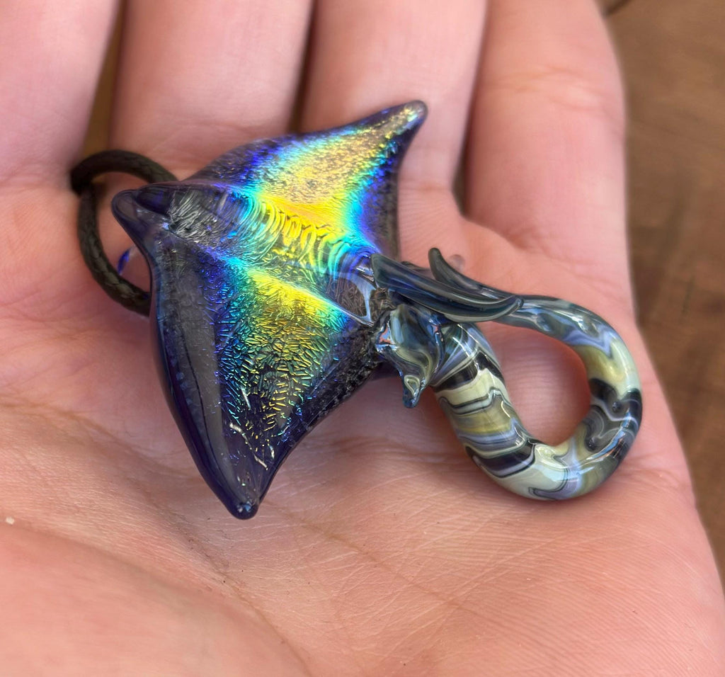 Handmade Dichroic Blown Glass Stingray Pendant Necklace
