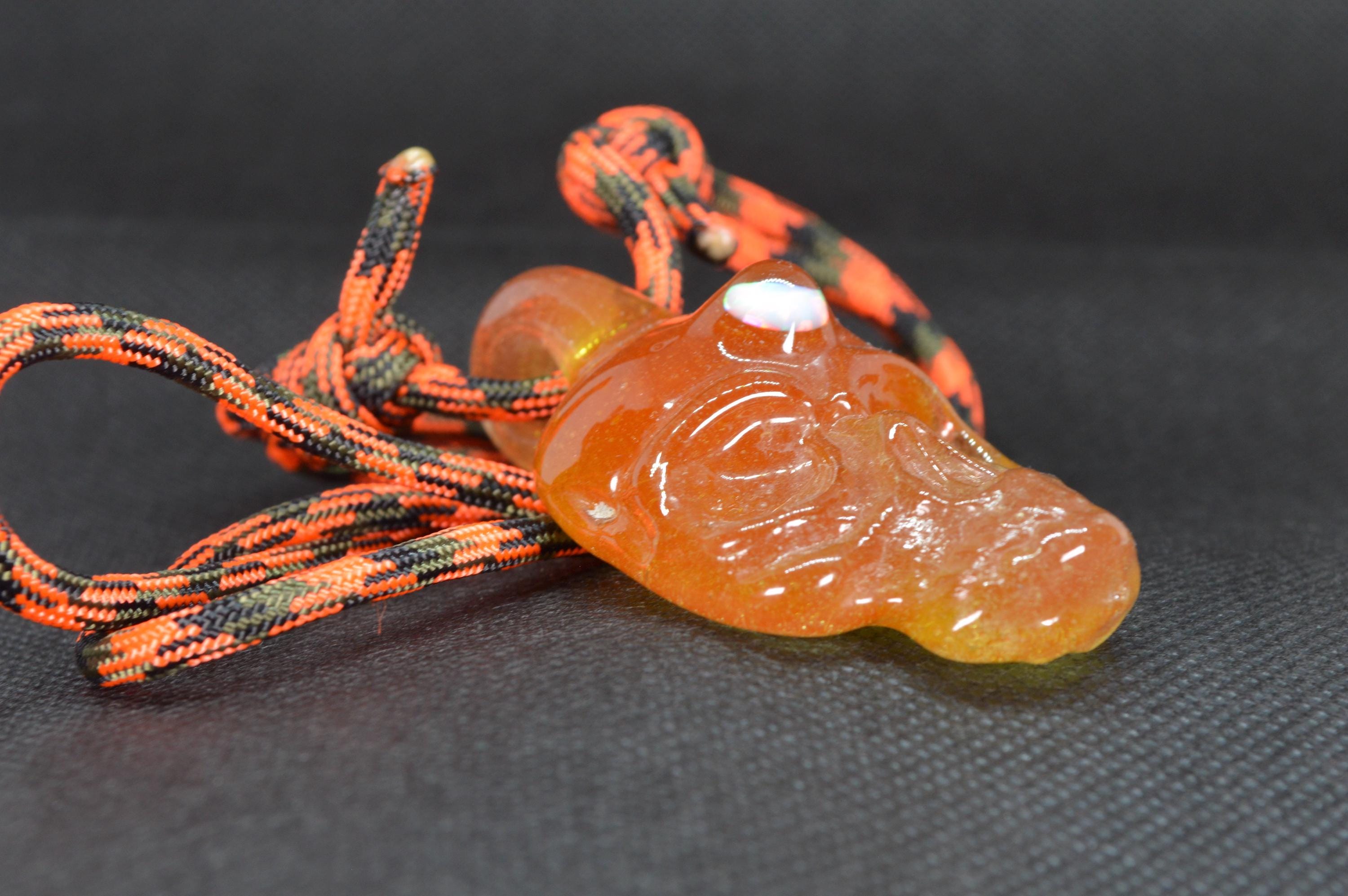 Handmade Tangerine Glass Skull Pendant: Torchwork Opal Necklace