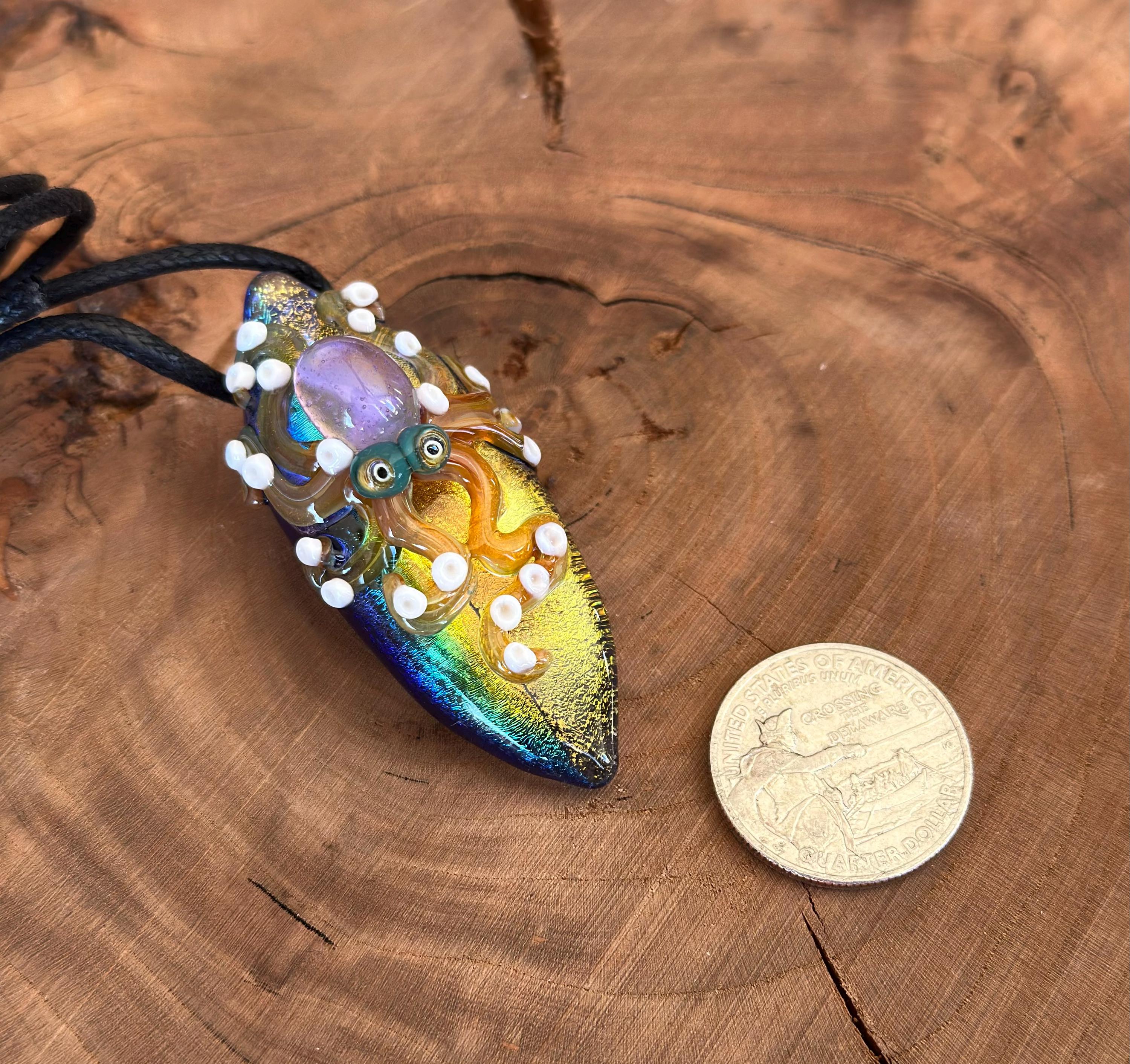 Octopus Necklace - Handmade Blown Glass Octopus Pendant - Unique Sea Creature Jewelry - Ocean-Inspired Necklace - Artisan Glass Art