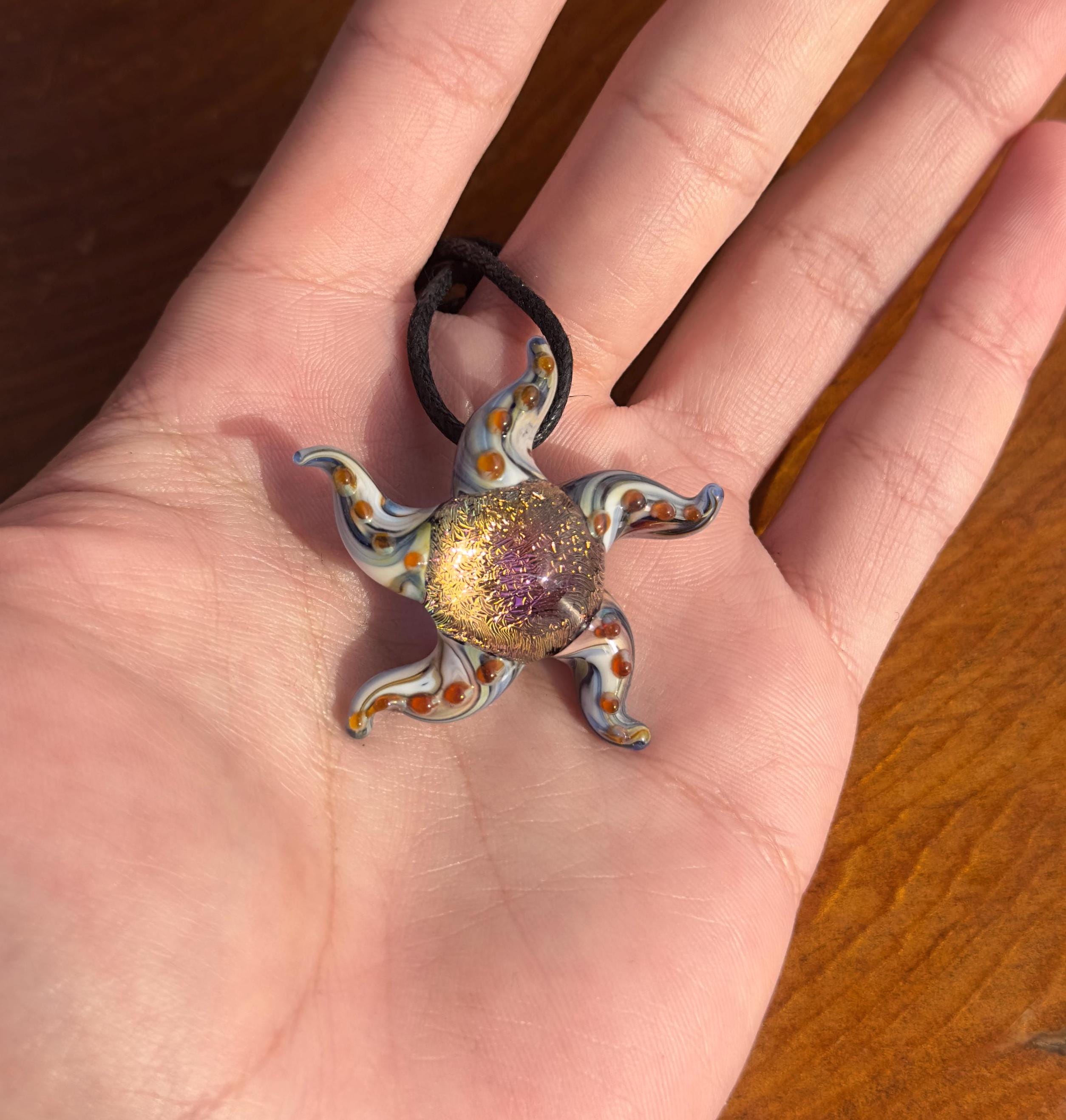 Handmade Ocean Glass Starfish Pendant Necklace - Unique Beachy Jewelry - Bohemia Sea-Inspired - Gift For Women - Dainty Coastal Accessory