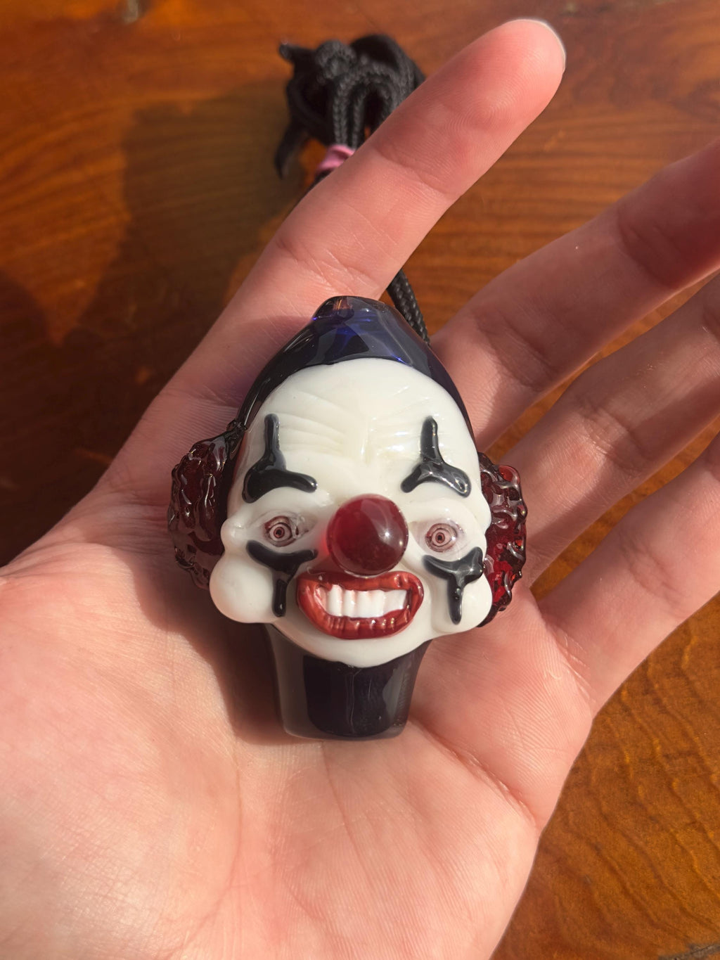 Functional Creepy Clown Pendant Necklace - Handmade Glass Circus Jewelry - Spooky Halloween Necklace - Creepy Clown Costume Accessory