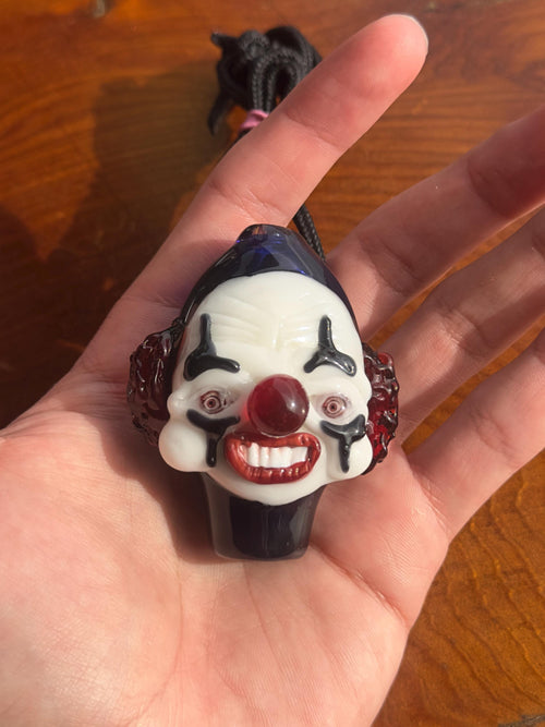 Functional Creepy Clown Pendant Necklace - Handmade Glass Circus Jewelry - Spooky Halloween Necklace - Creepy Clown Costume Accessory