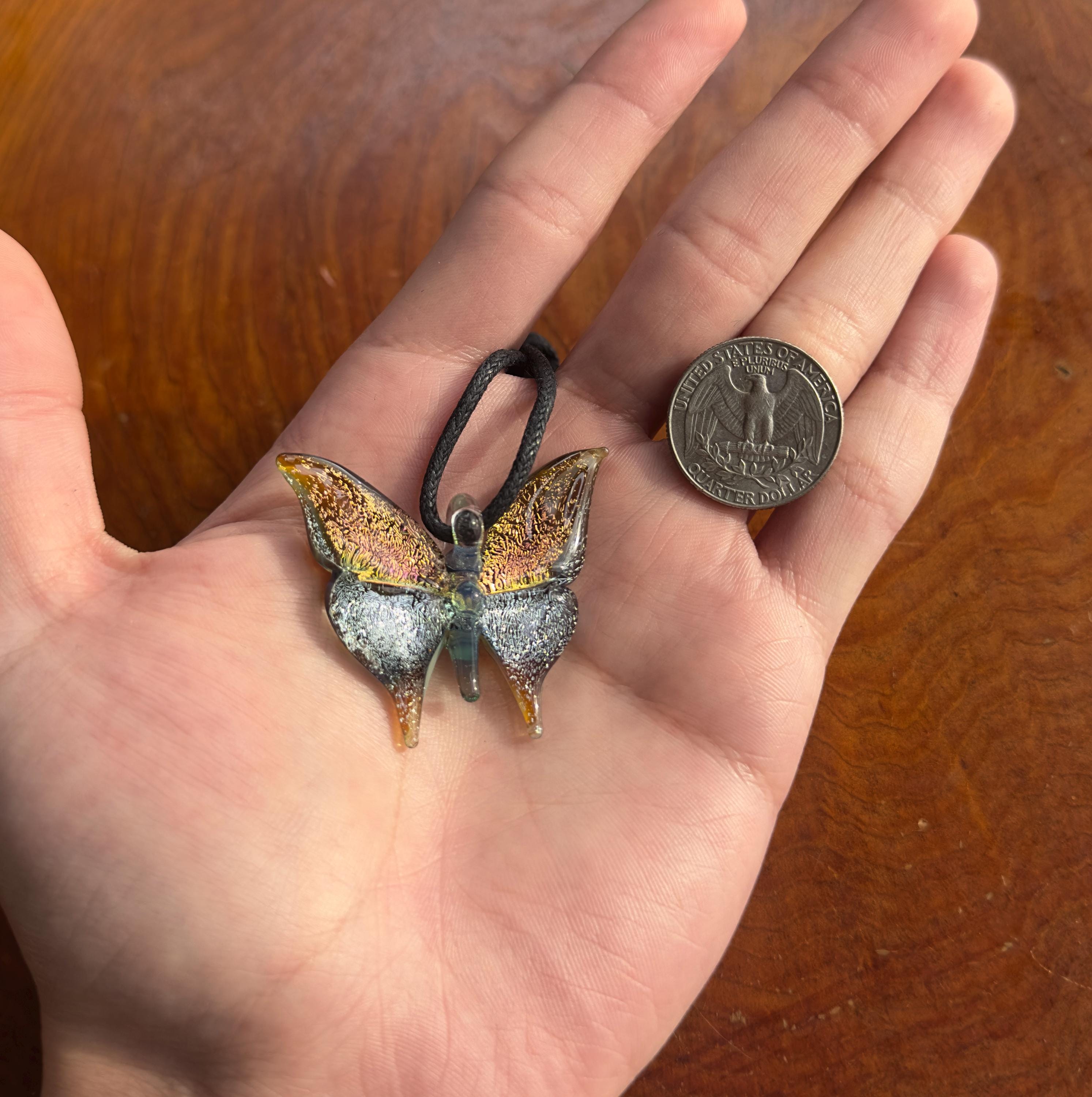 Glass Butterfly Necklace - Hand-Blown Butterfly Jewelry - Unique Birthday Gift - Anniversary Gift for Her - Artisan Torchwork Pendant