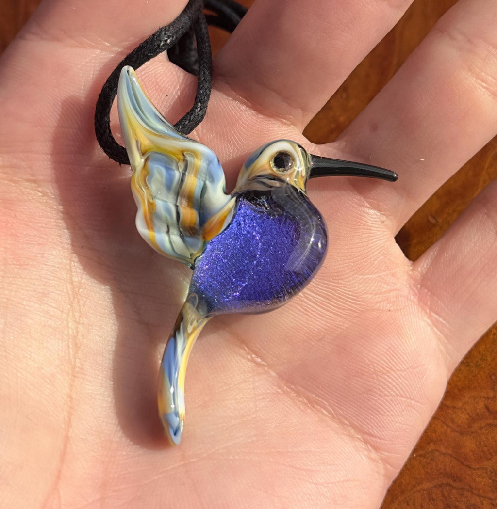 Glass Hummingbird Necklace - Hand-Blown Hummingbird Jewelry - Unique Gift for Her - Artisan Glass Pendant - Colorful Bird Necklace