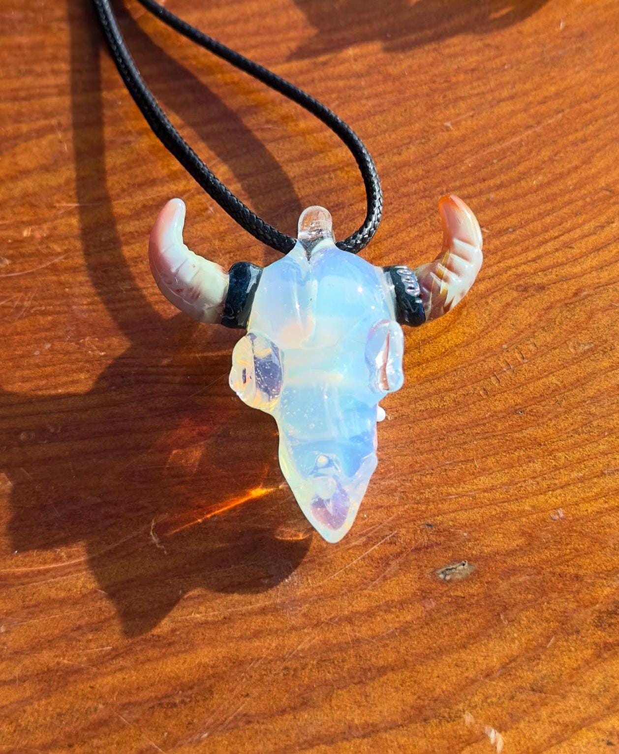 Bull Skull - Glass Pendant Necklace Handmade
