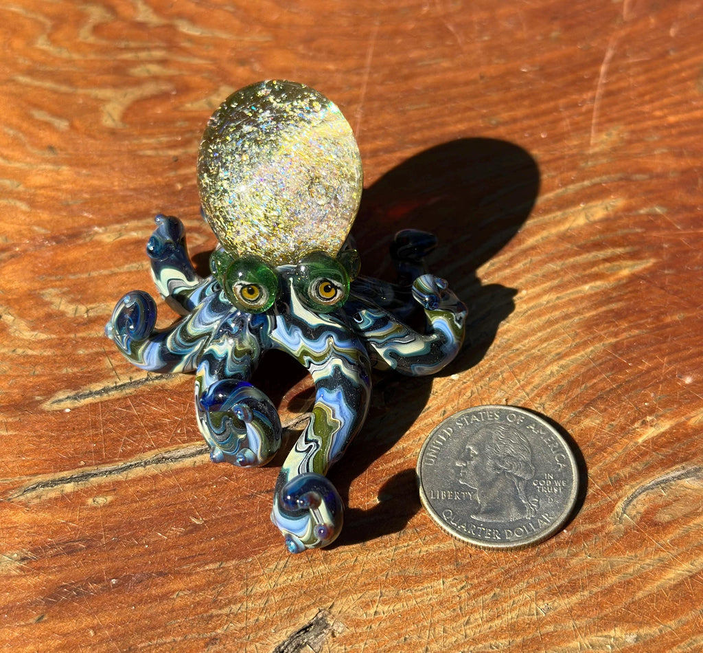 Handmade Dichroic Glass Octopus Sculpture – Galaxy Ocean Decor