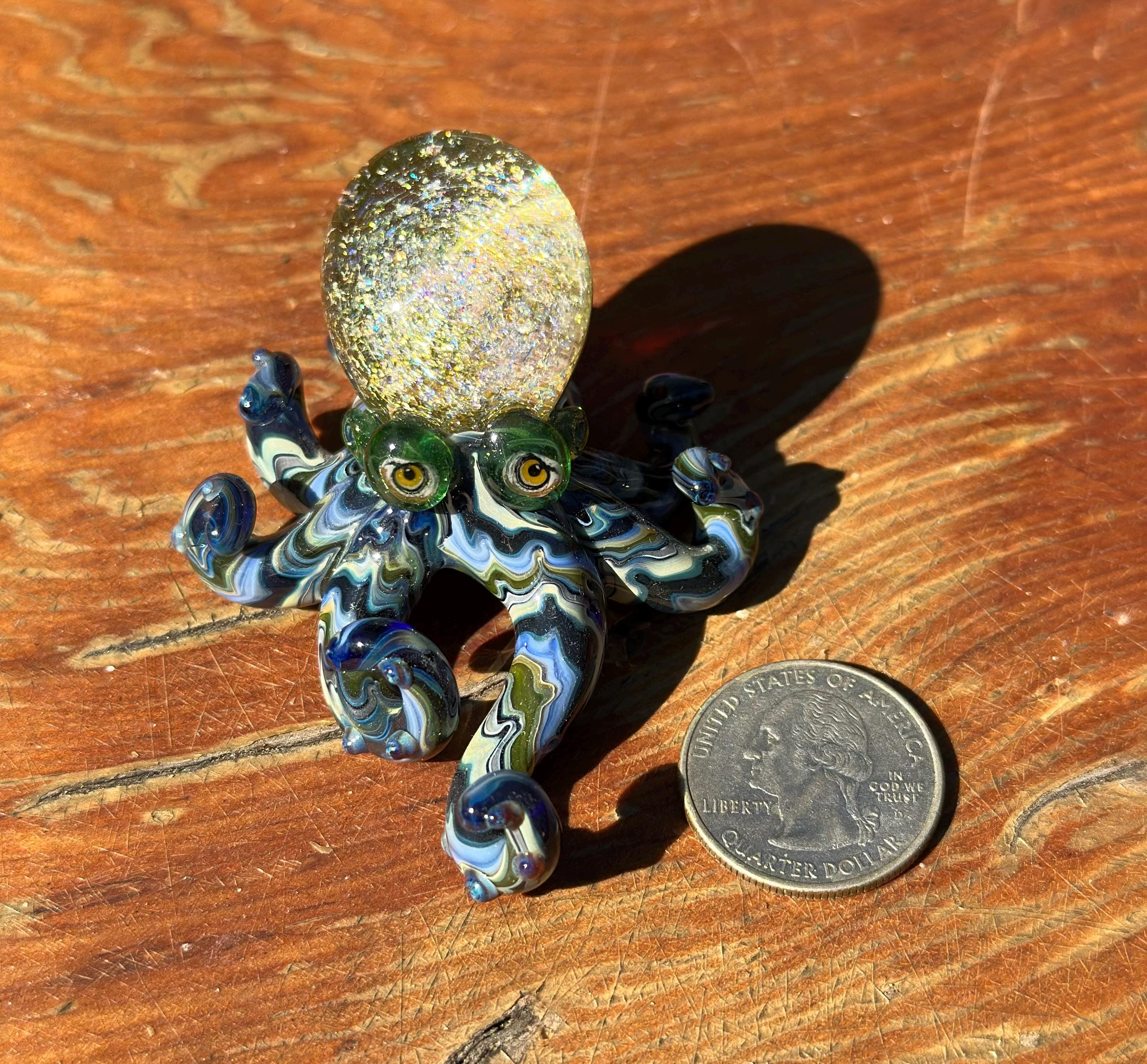 Handmade Dichroic Glass Octopus Sculpture – Galaxy Ocean Decor