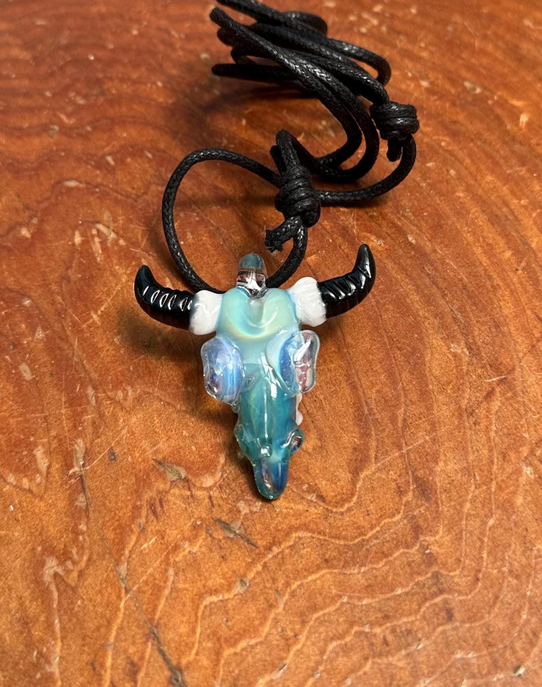 Bull Skull - Glass Pendant Necklace Handmade