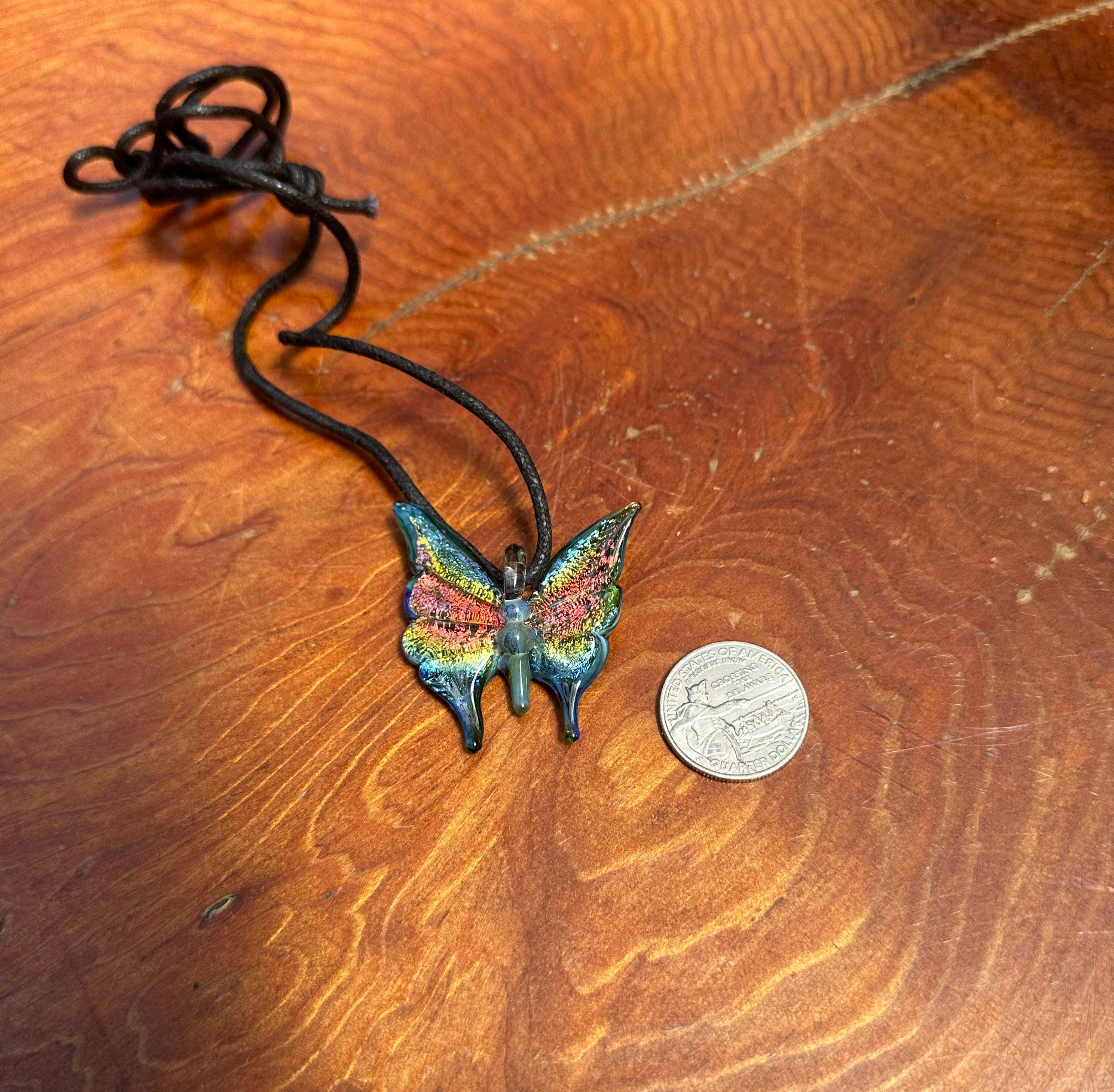Glass Butterfly Necklace - Hand-Blown Butterfly Jewelry - Unique Birthday Gift - Anniversary Gift for Her - Artisan Torchwork Pendant