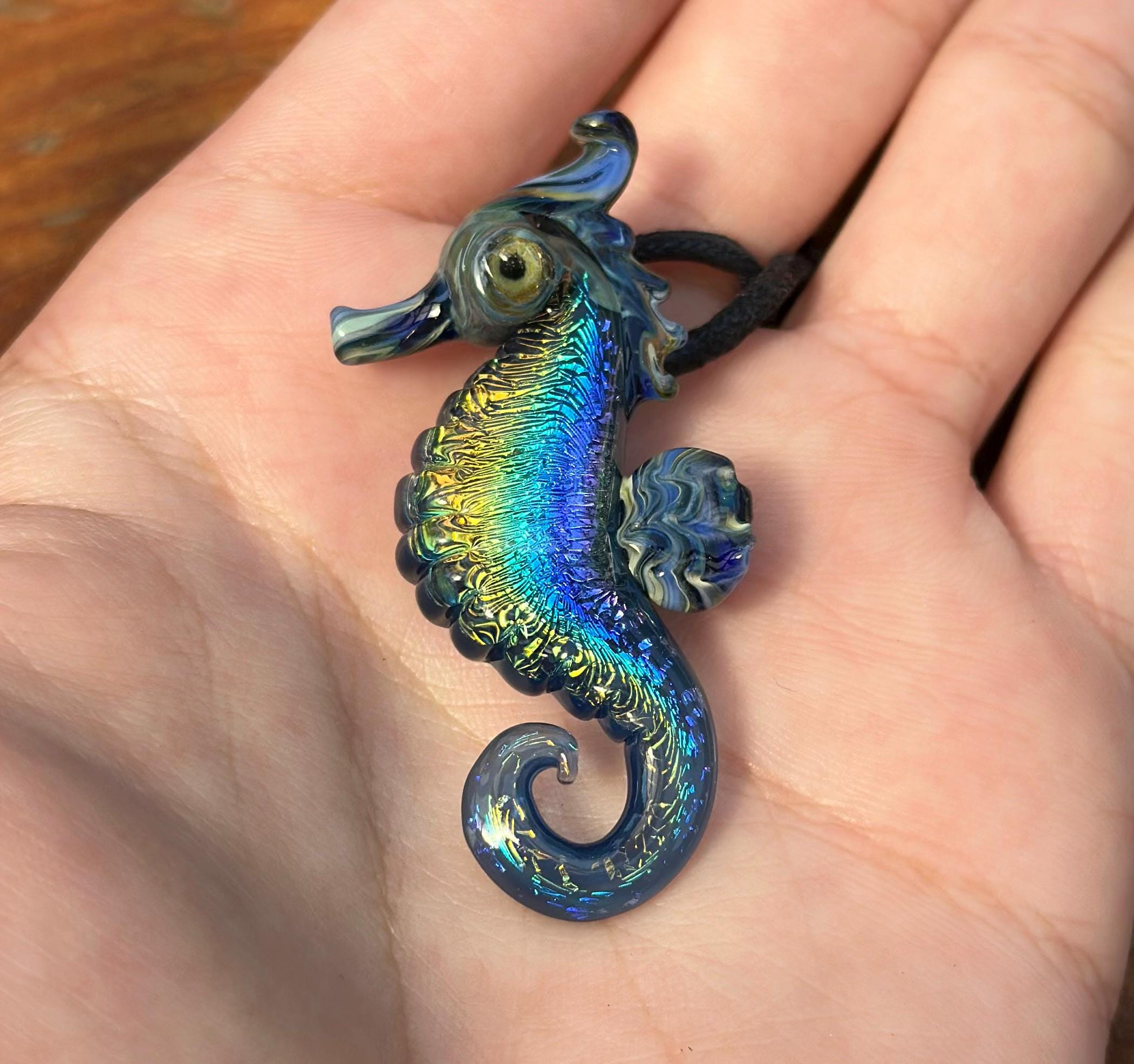 Seahorse Necklace - Ocean-Inspired Blown Glass Jewelry - Handmade Sea Creature Pendant - Dichroic Statement Necklace - Beach Lover Gift