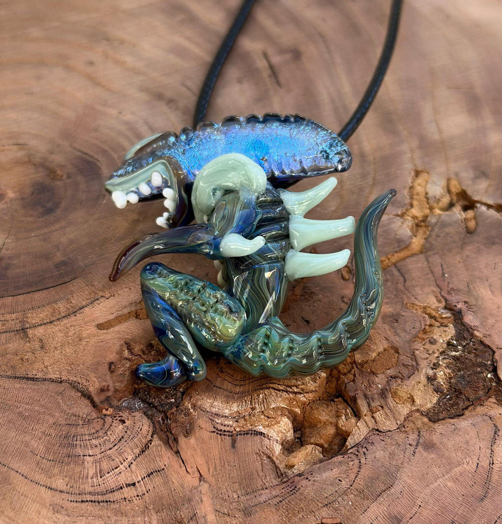 Dichroic Glass Alien Pendant Necklace - Unique Handmade Cosmic Jewelry - Sci-Fi - Outer Space - UFO Gift Idea, Color-Changing Pendant