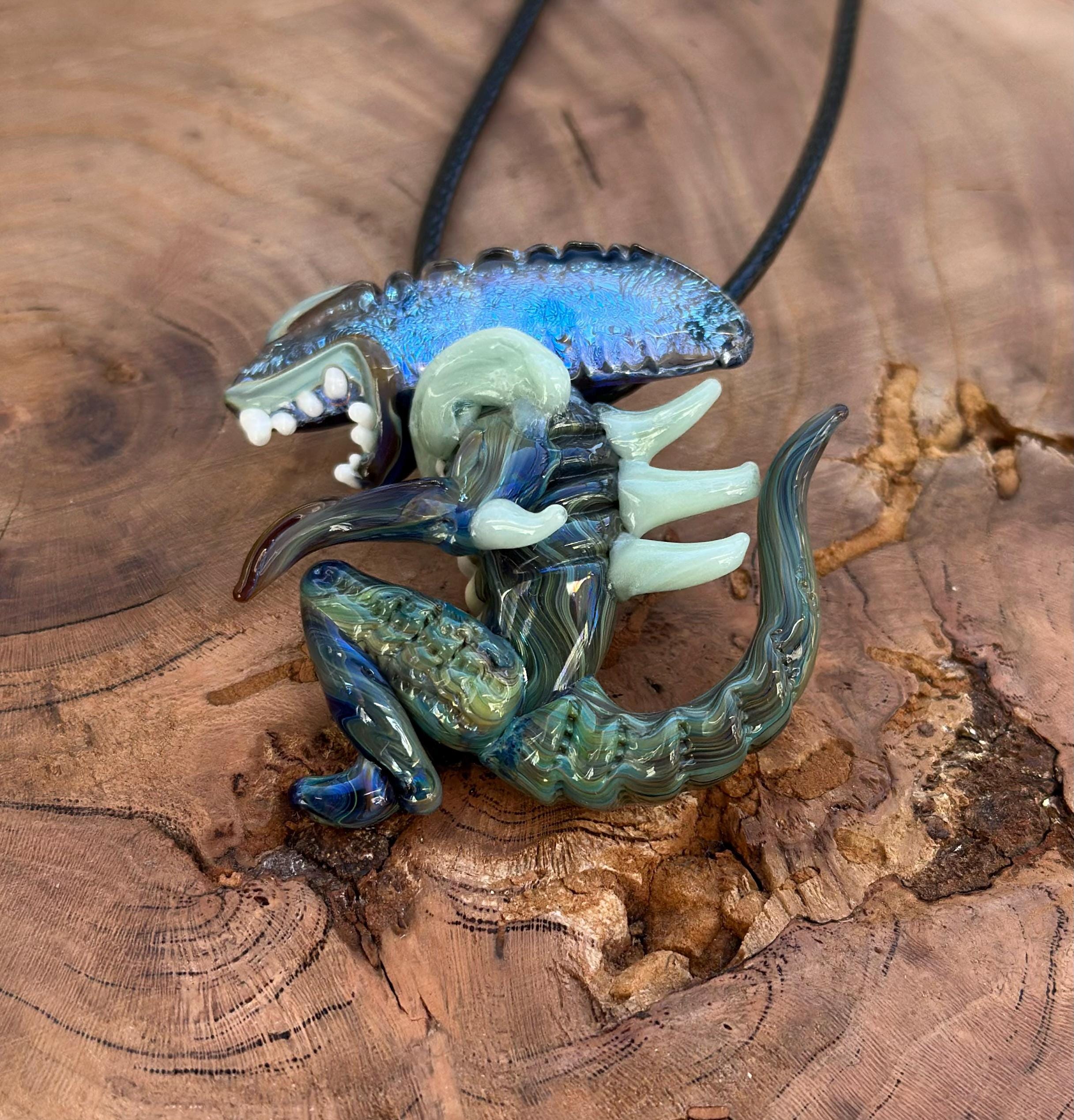 Dichroic Glass Alien Pendant Necklace - Unique Handmade Cosmic Jewelry - Sci-Fi - Outer Space - UFO Gift Idea, Color-Changing Pendant