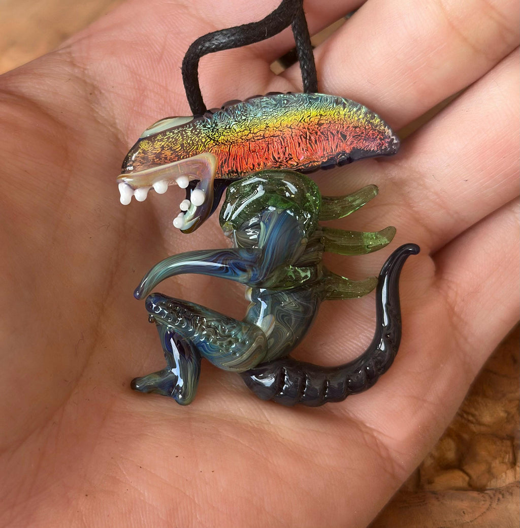 Dichroic Glass Alien Pendant Necklace - Unique Handmade Cosmic Jewelry - Sci-Fi - Outer Space - UFO Gift Idea, Color-Changing Pendant