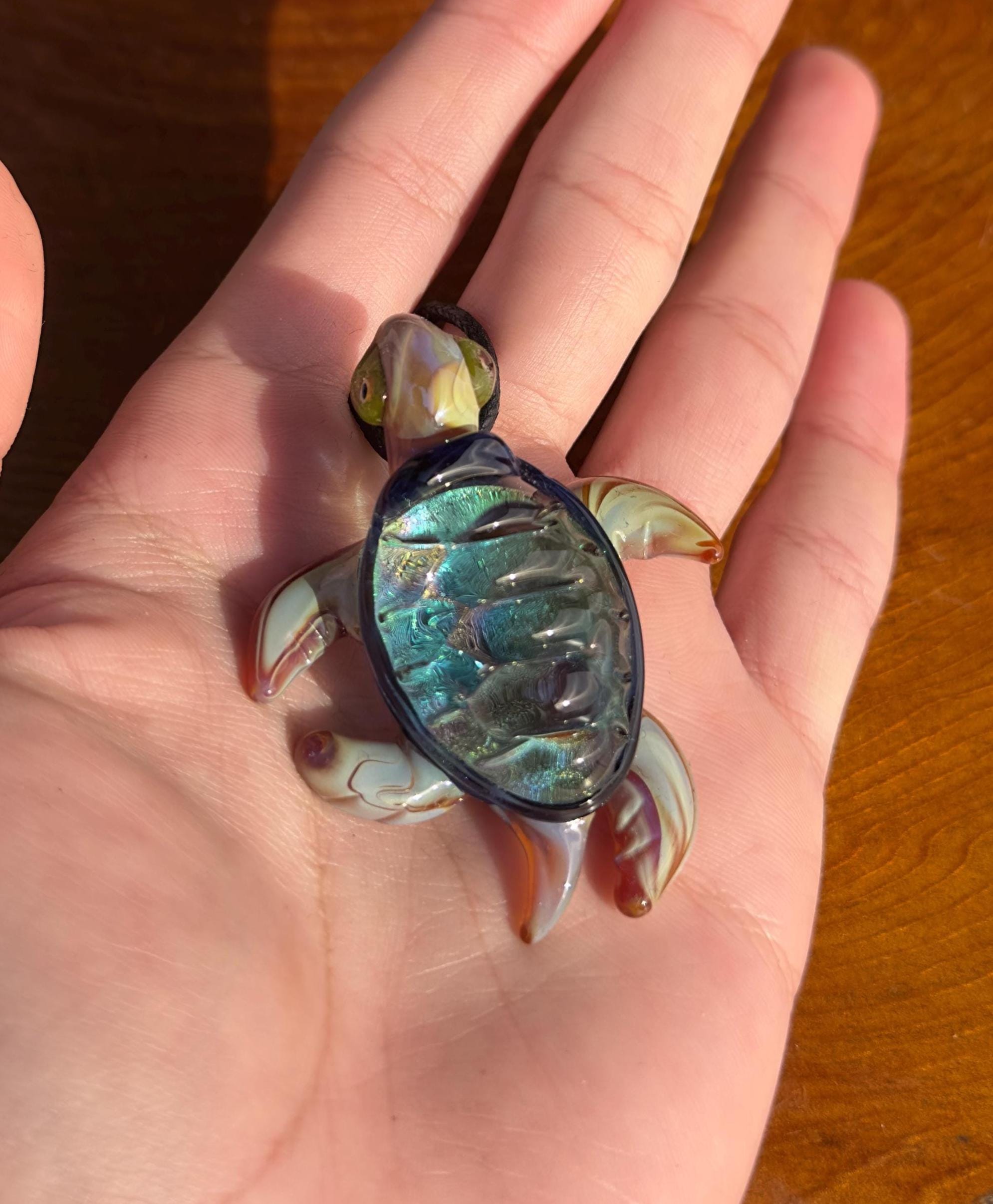 Blown Glass Sea Turtle Necklace: Dichroic Borosilicate Pendant