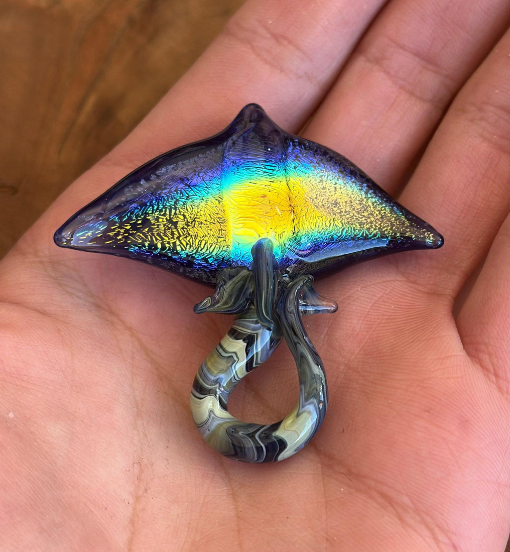 Handmade Dichroic Blown Glass Stingray Pendant Necklace