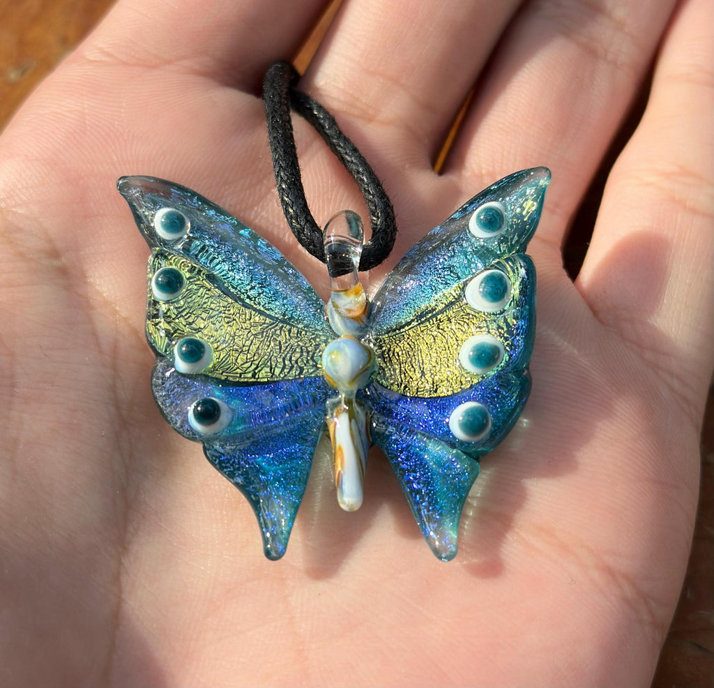 Glass Butterfly Necklace - Hand-Blown Butterfly Jewelry - Unique Birthday Gift - Anniversary Gift for Her - Artisan Torchwork Pendant