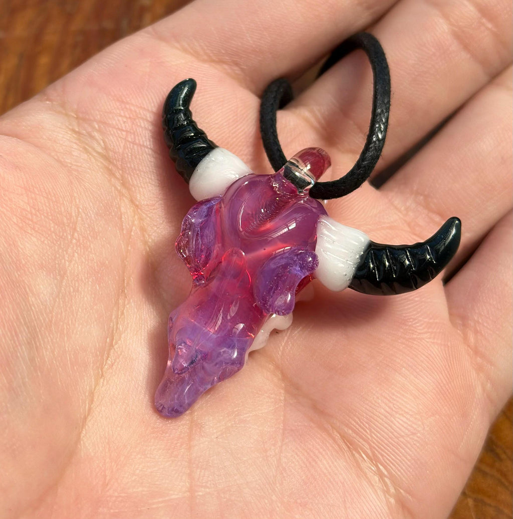 Bull Skull - Glass Pendant Necklace Handmade - Bull Skull Pendant - Glass Jewelry - Glass Bull Skull - Western Jewelry - Boho Glass Jewelry