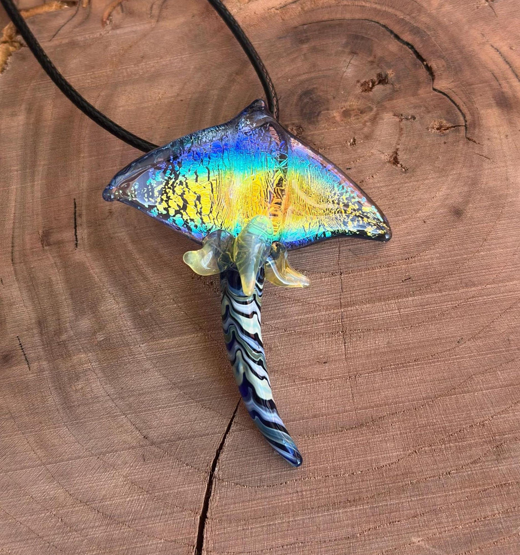Handmade Dichroic Blown Glass Stingray Pendant Necklace