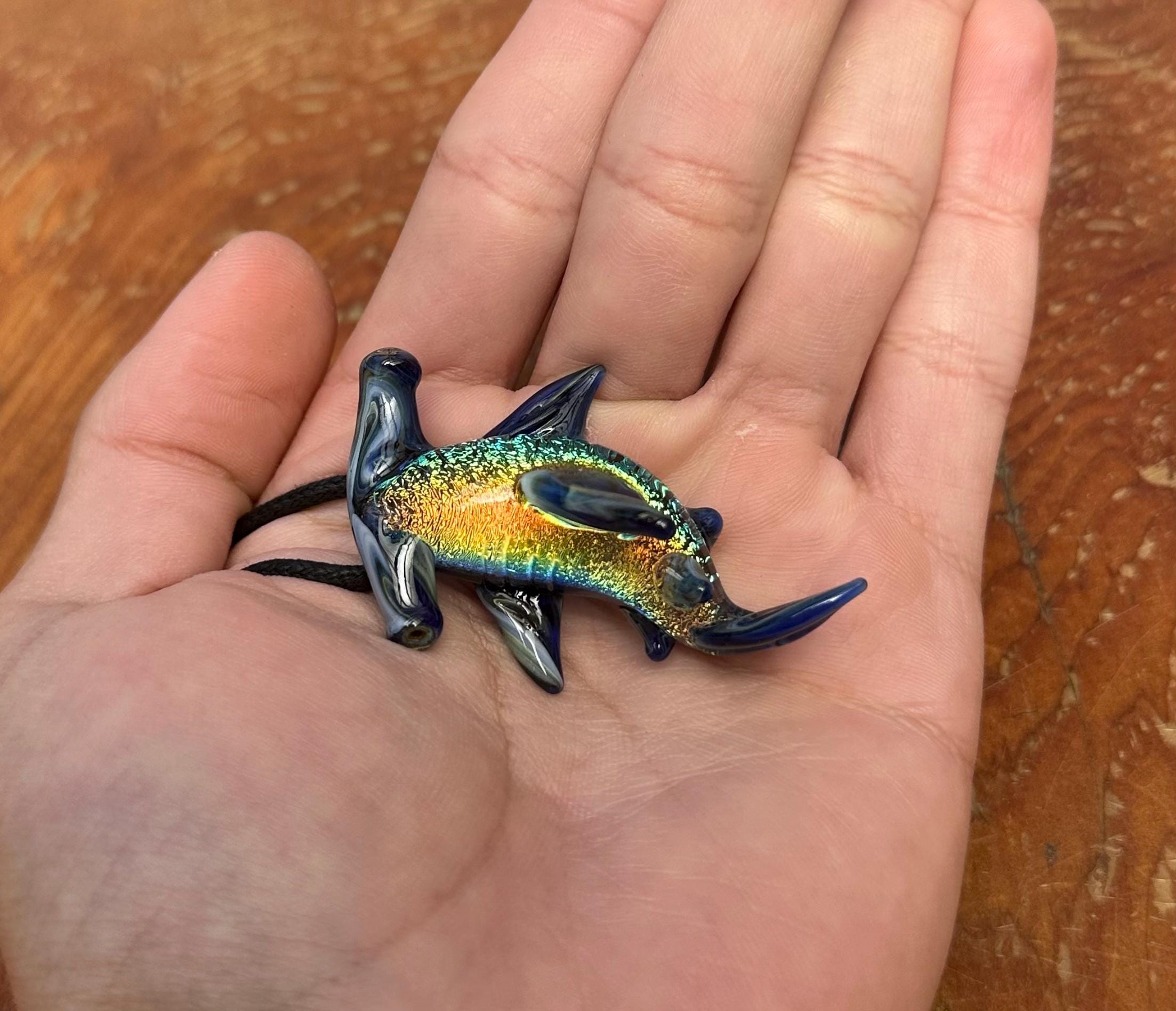 Hammerhead Shark Necklace - Blown Glass - Sea Glass Jewelry Statement Necklace - Ocean Necklace - Handmade Glass Sea Creature Necklace
