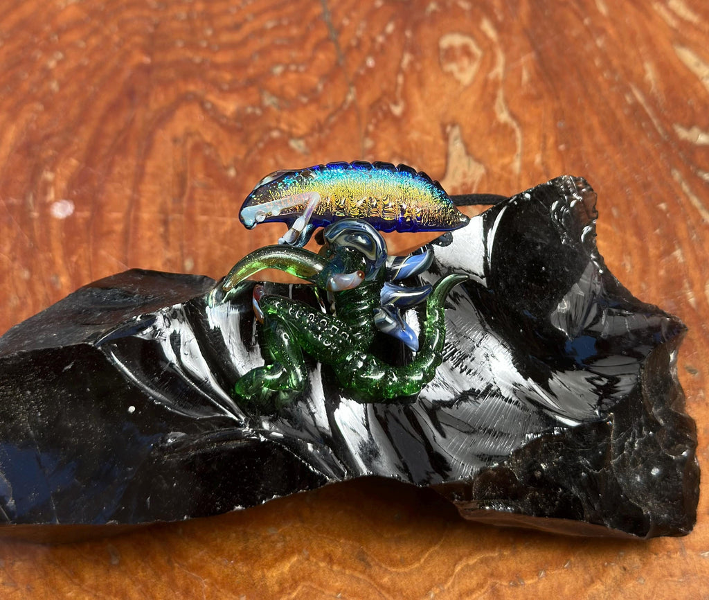 Dichroic Glass Alien Pendant Necklace - Unique Handmade Cosmic Jewelry - Sci-Fi - Outer Space - UFO Gift Idea, Color-Changing Pendant