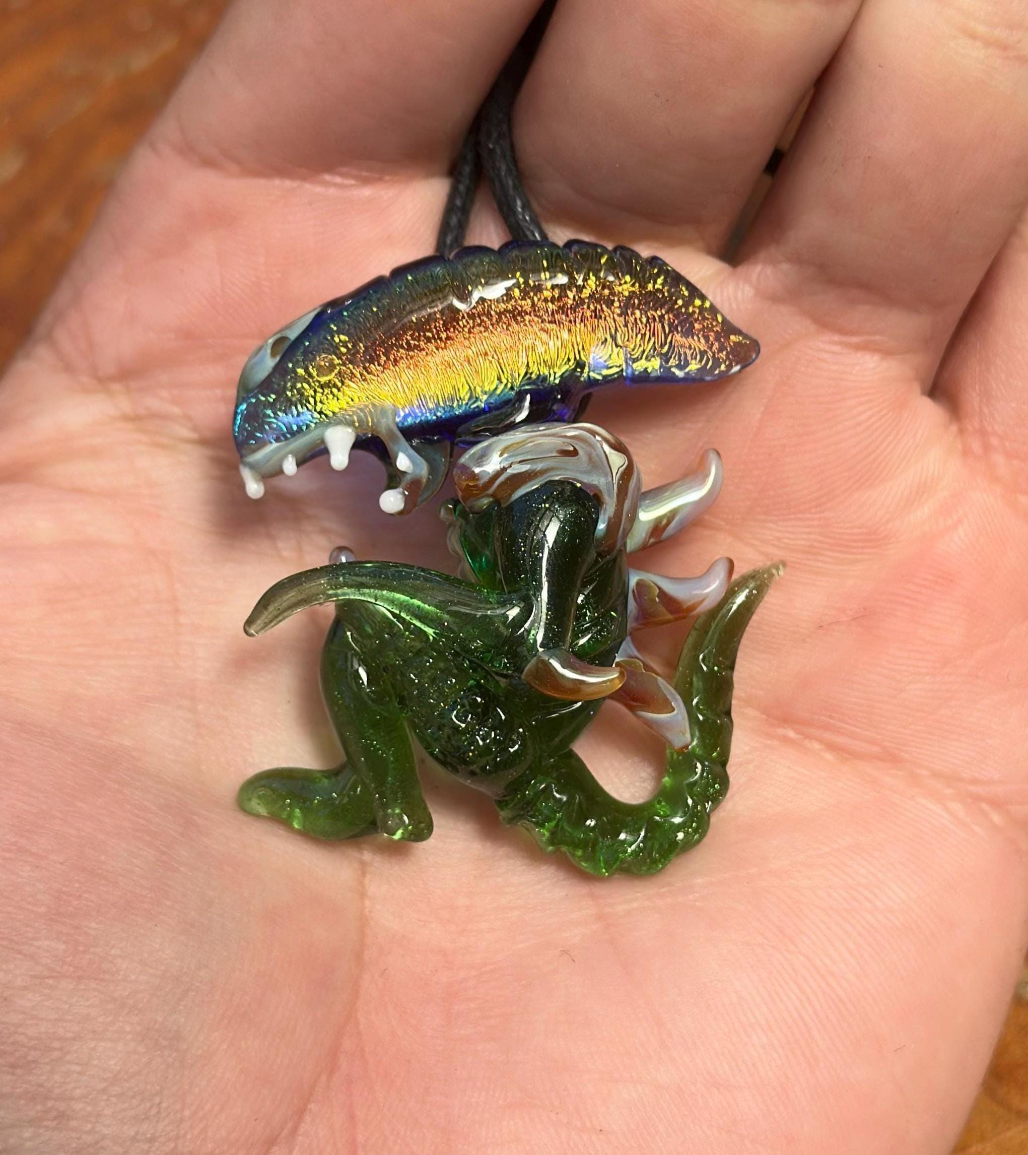 Dichroic Glass Alien Pendant Necklace: Handmade Cosmic Jewelry