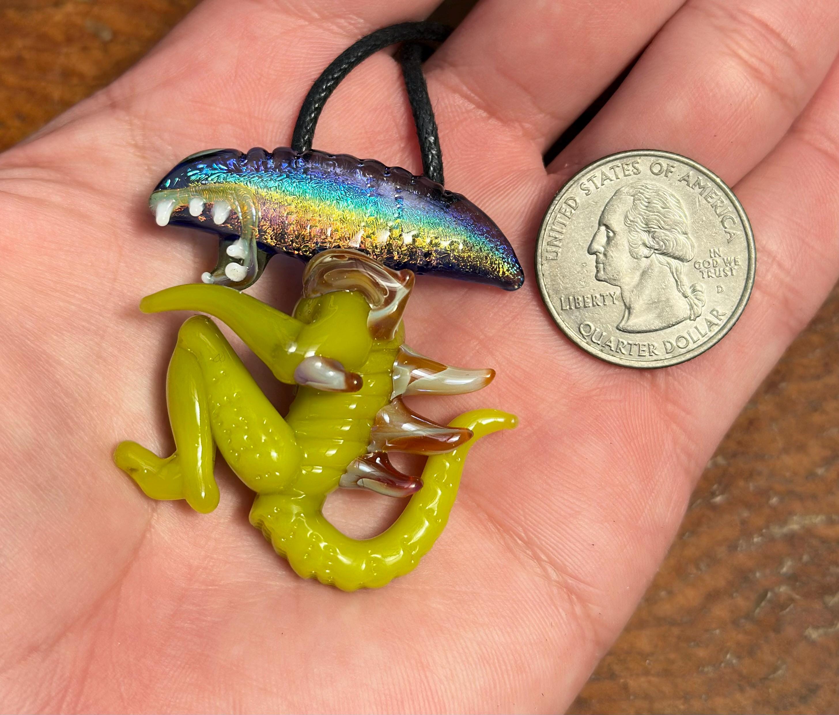 Dichroic Glass Alien Pendant Necklace – Handmade Sci-Fi Jewelry