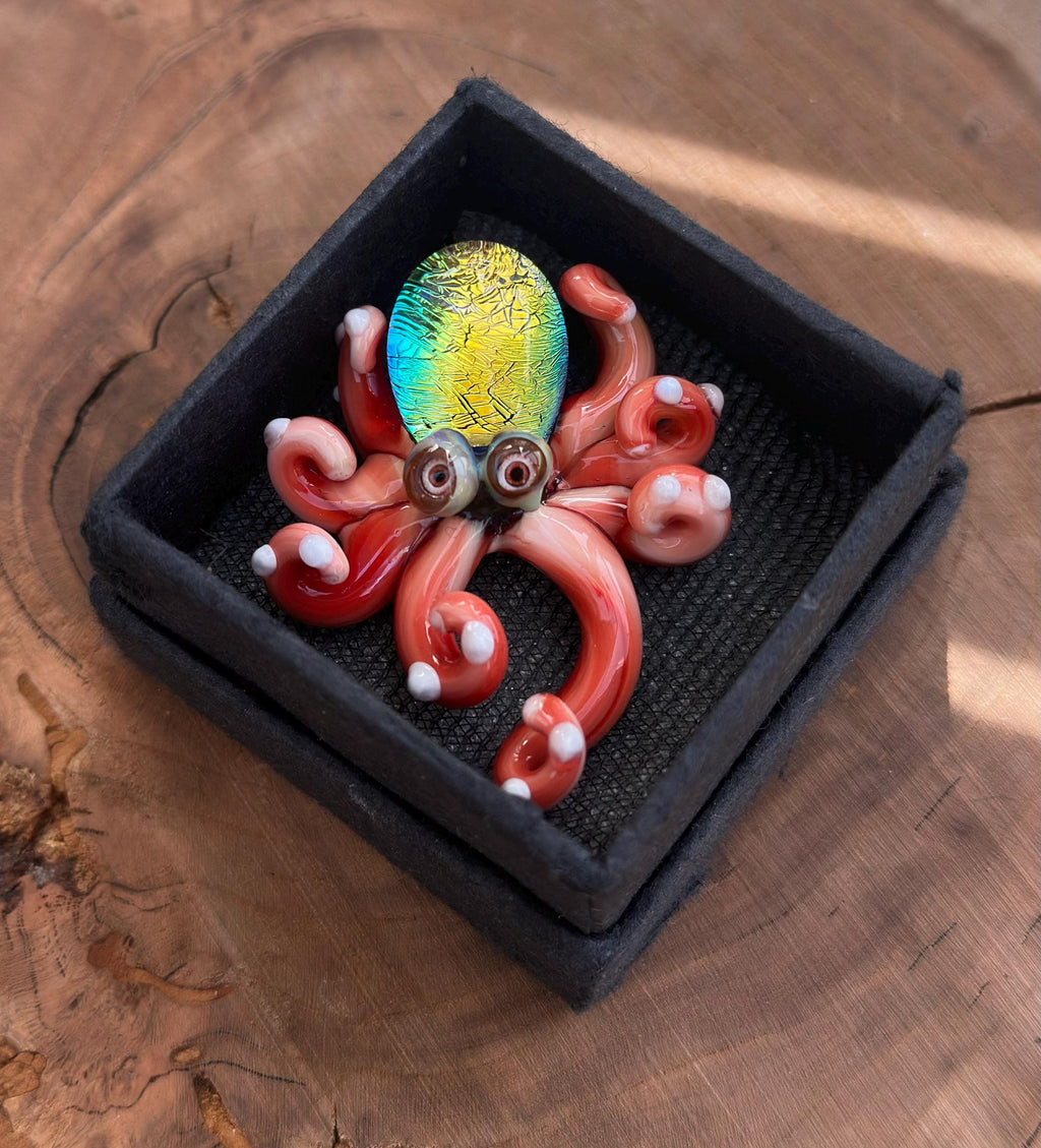 Handmade Blown Glass Octopus Necklace – Dichroic Sea Creature Pendant