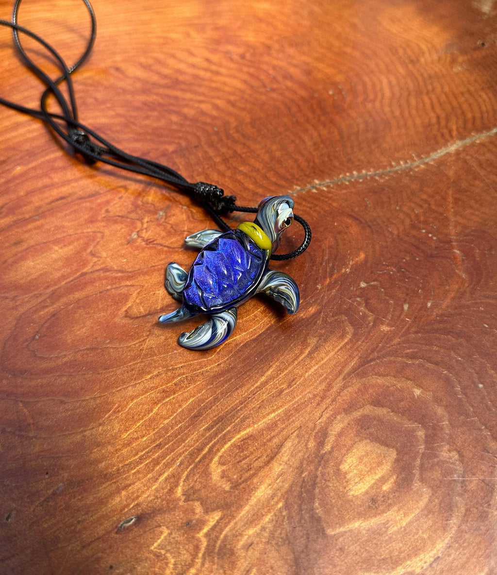 Sea Turtle Necklace - Handmade Blown Glass Pendant - Ocean-Inspired Jewelry - Unique Sea Creature Necklace - Dichroic Glass Art - Torchwork
