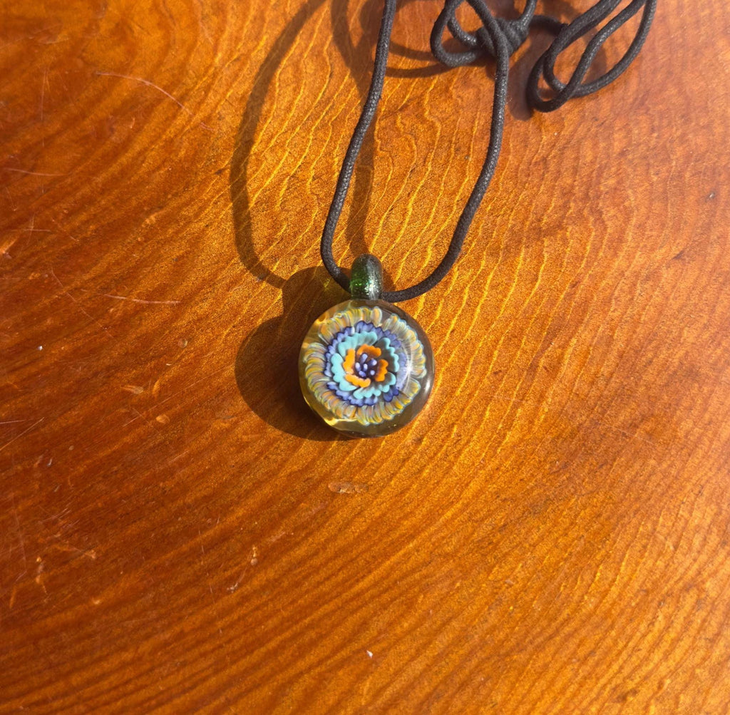 Handmade Glass Flower Necklace: Torchwork Floral Pendant