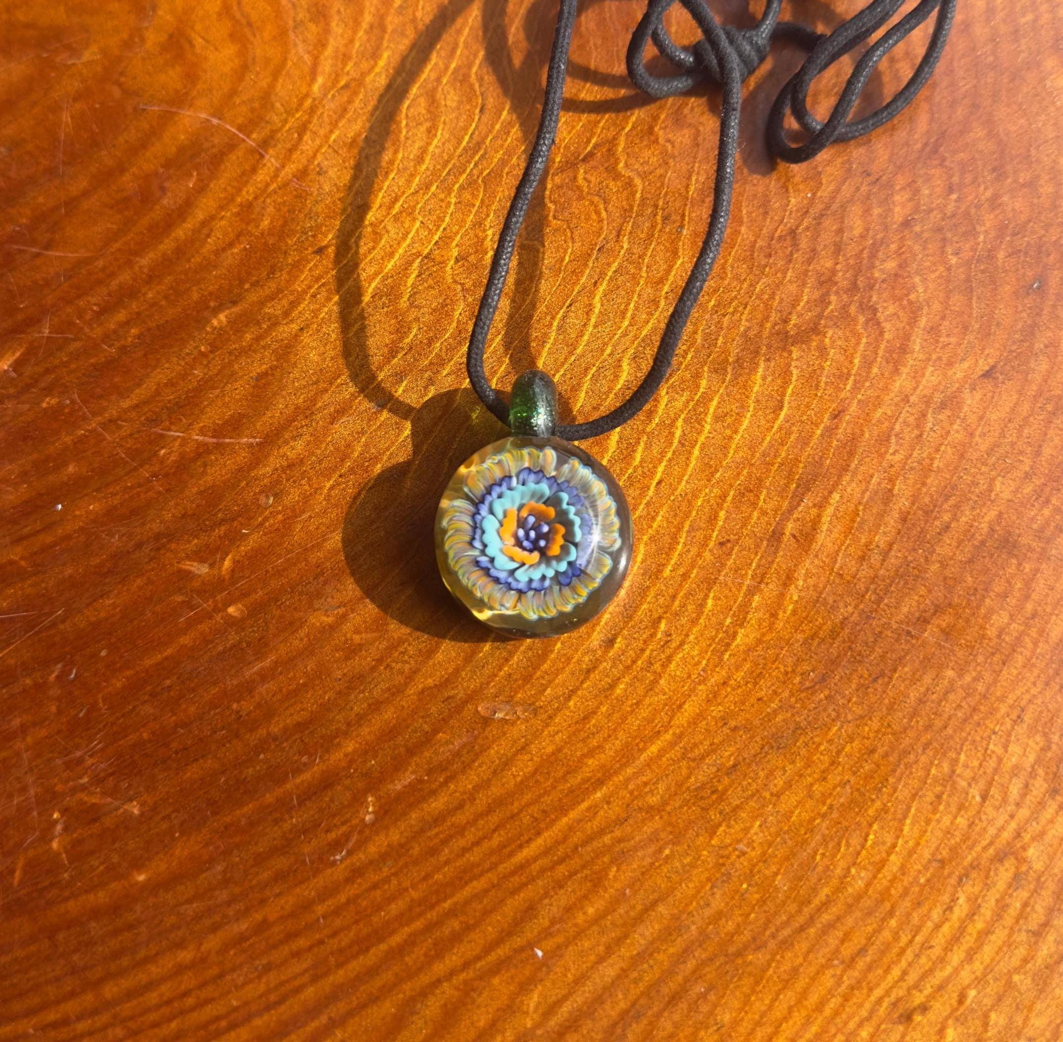Handmade Glass Flower Necklace: Torchwork Floral Pendant