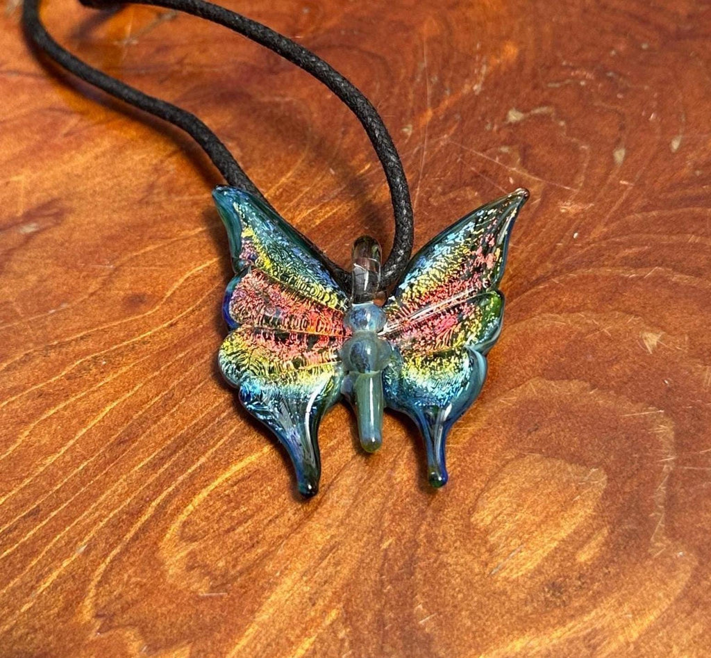 Glass Butterfly Necklace - Hand-Blown Butterfly Jewelry - Unique Birthday Gift - Anniversary Gift for Her - Artisan Torchwork Pendant
