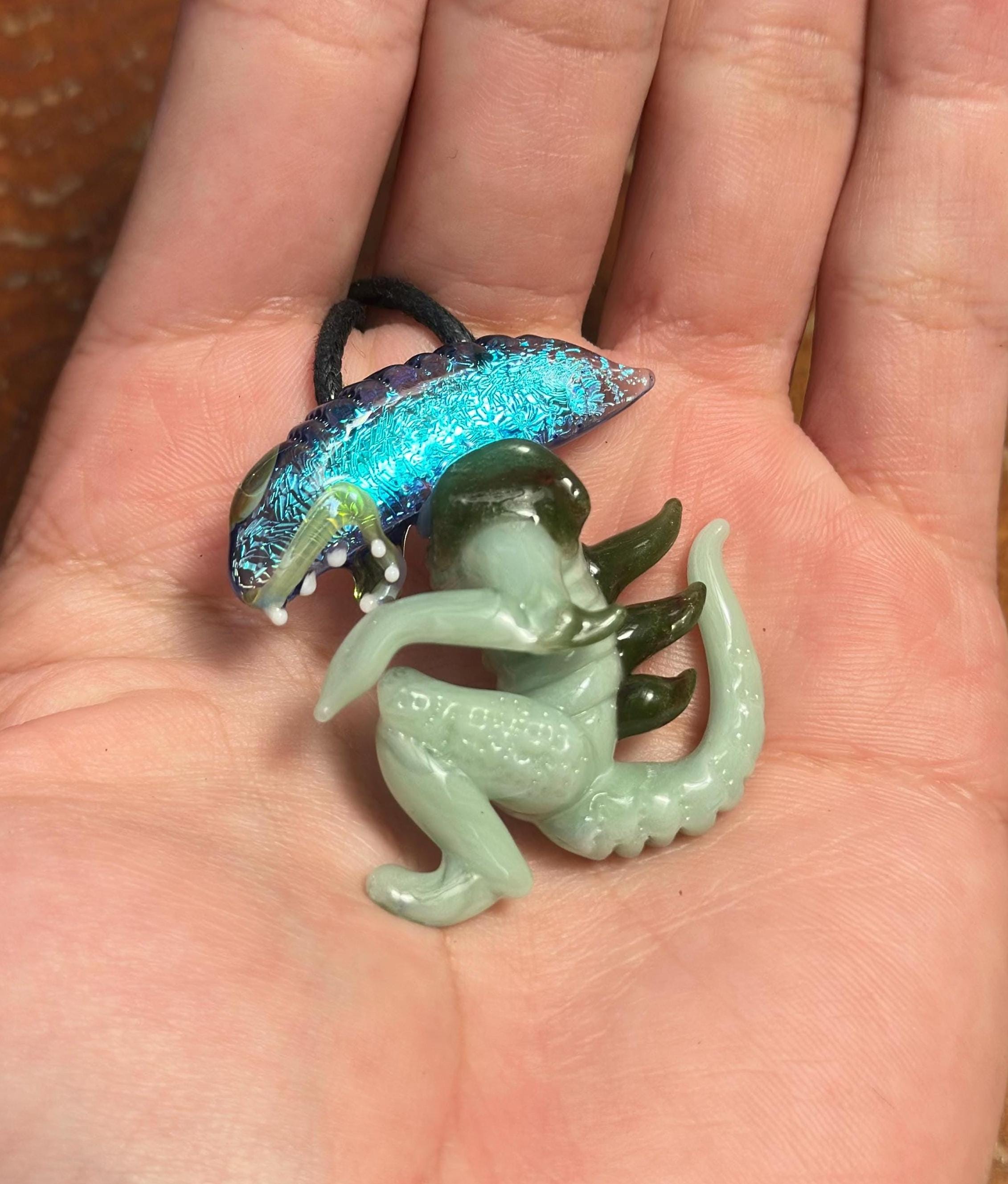 Dichroic Glass Alien Pendant Necklace - Unique Handmade Cosmic Jewelry - Sci-Fi - Outer Space - UFO Gift Idea, Color-Changing Pendant