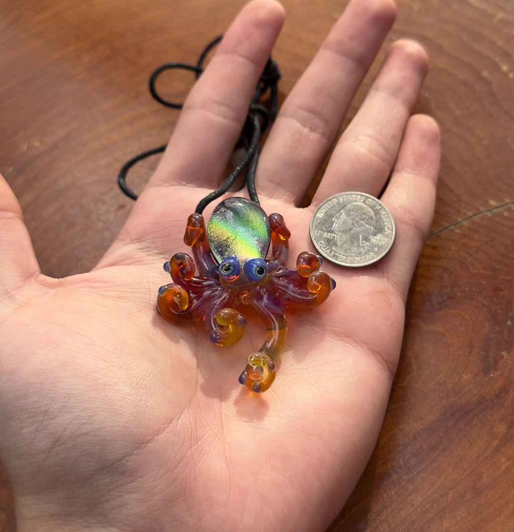 Handmade Blown Glass Octopus Necklace – Dichroic Sea Creature Pendant