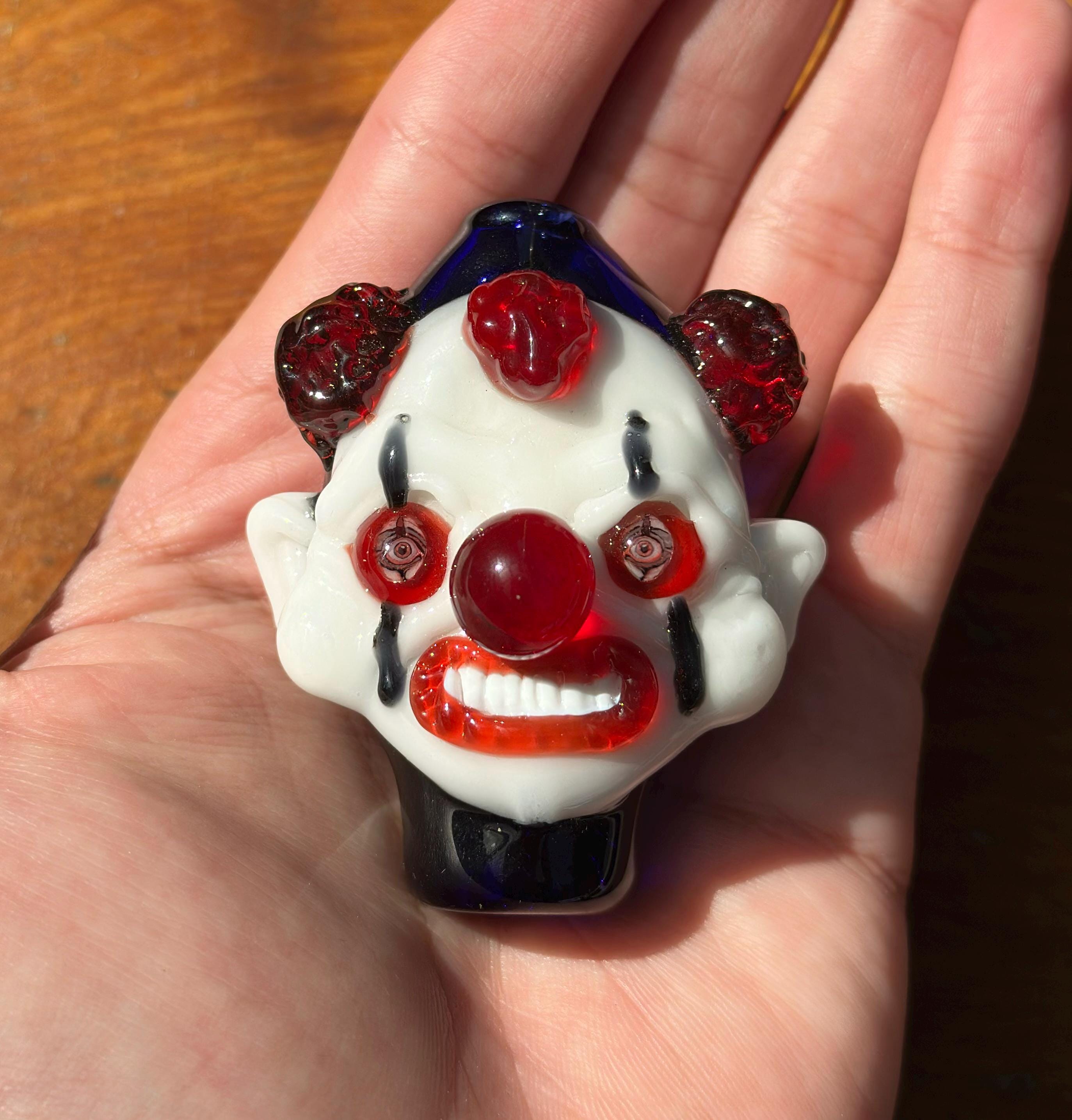 Handmade Creepy Glass Clown Pendant Necklace - Halloween Costume Accessory