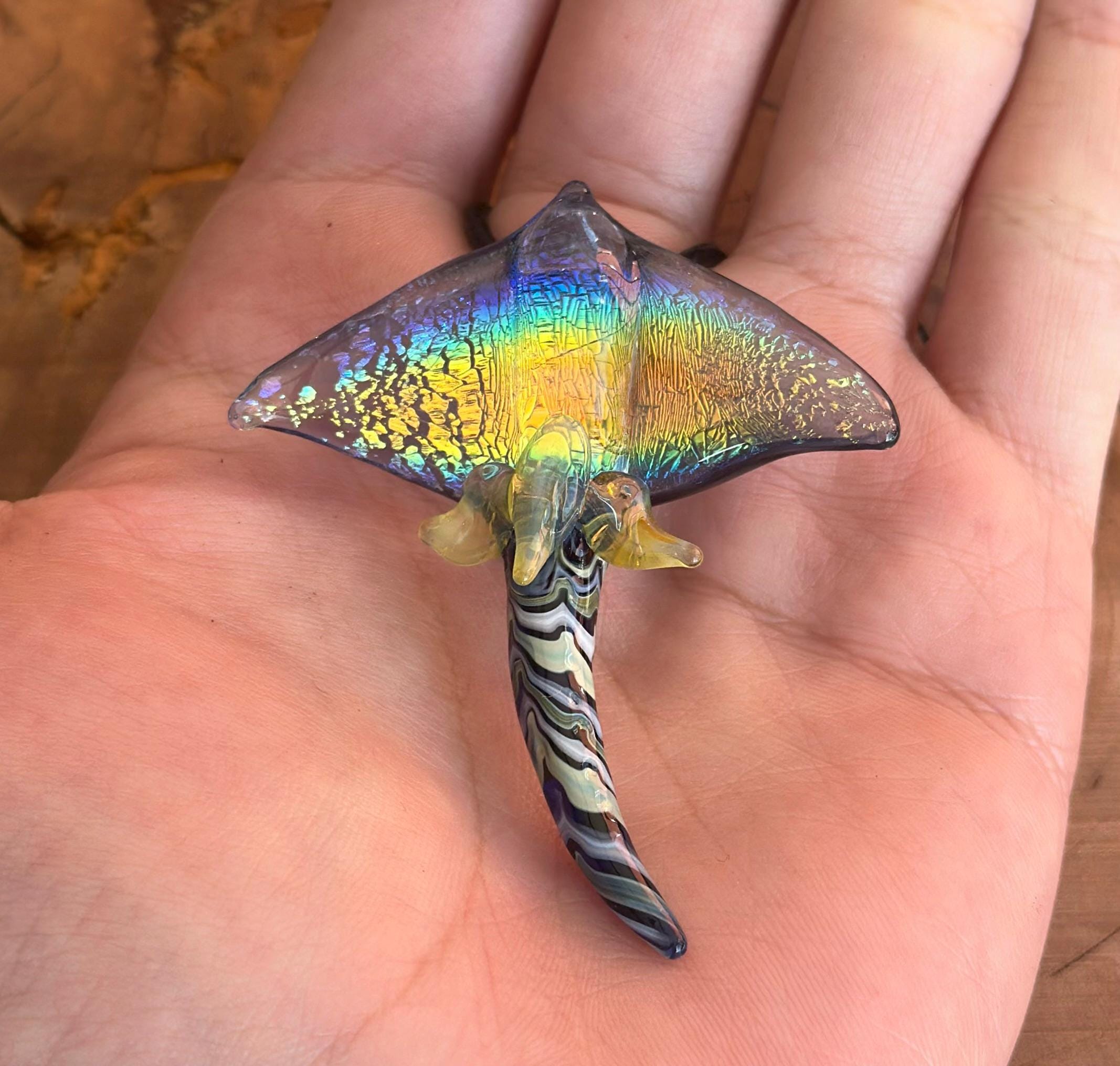 Handmade Dichroic Blown Glass Stingray Pendant Necklace