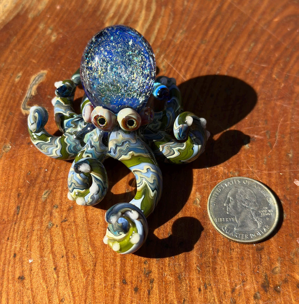 Handmade Dichroic Galaxy Glass Octopus Sculpture – Collectible Ocean Art