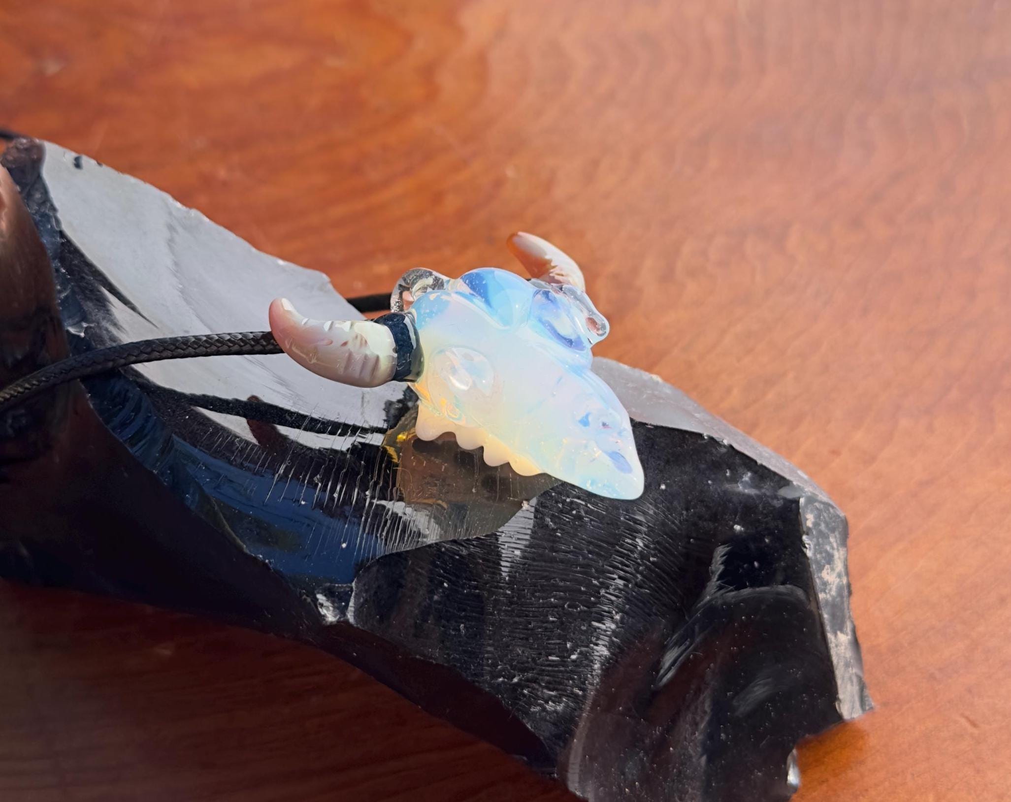 Bull Skull - Glass Pendant Necklace Handmade