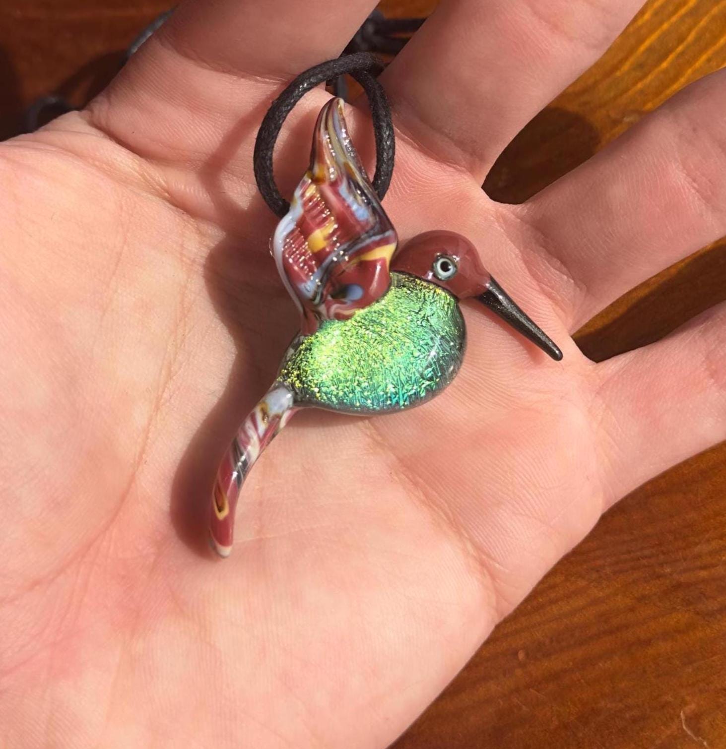 Glass Hummingbird Necklace - Hand-Blown Hummingbird Jewelry - Unique Gift for Her - Artisan Glass Pendant - Colorful Bird Necklace