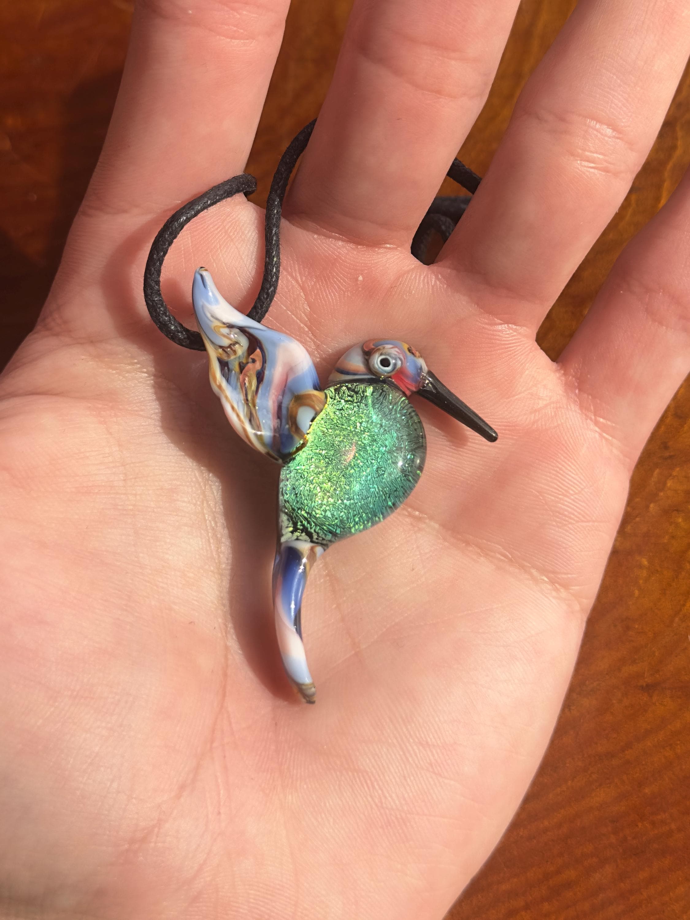 Glass Hummingbird Necklace - Hand-Blown Hummingbird Jewelry - Unique Gift for Her - Colorful Bird Necklace - Glass Bird Necklace