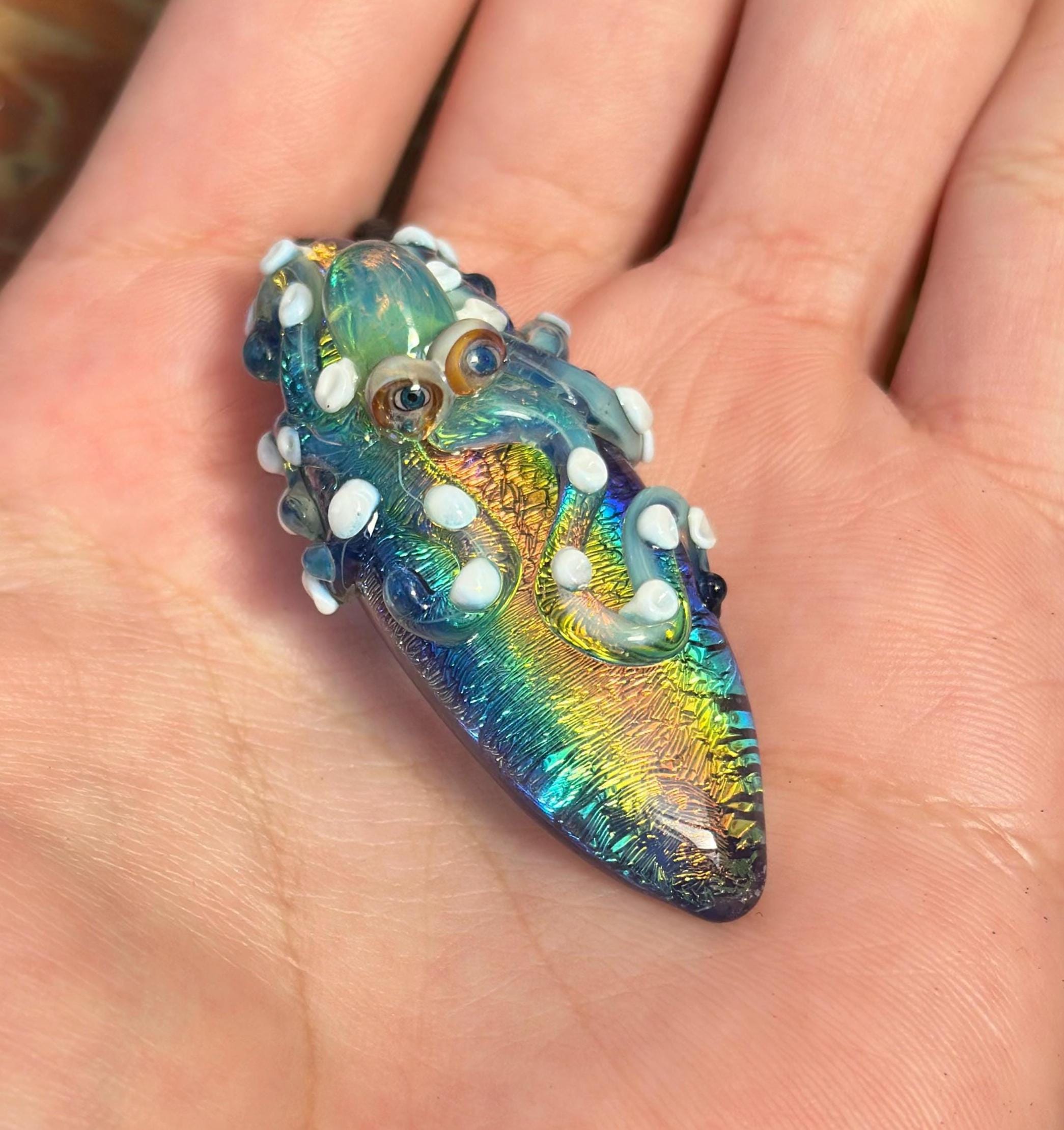 Handmade Blown Glass Octopus Necklace - Dichroic Sea Pendant