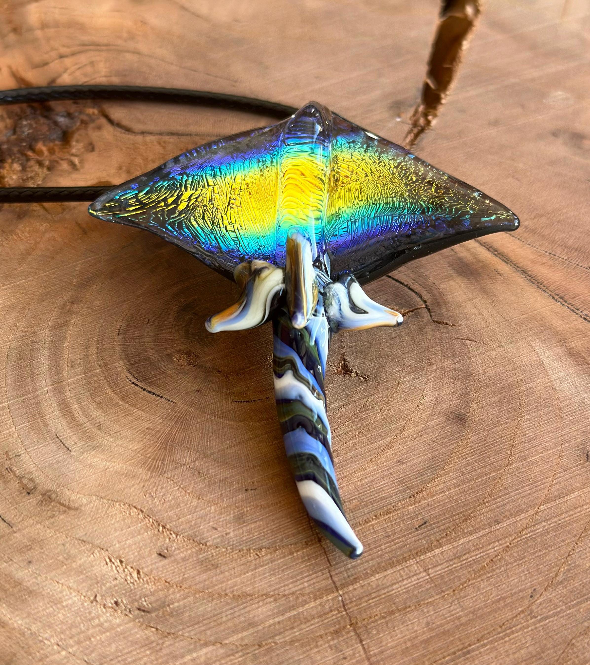 Handmade Dichroic Blown Glass Stingray Pendant Necklace