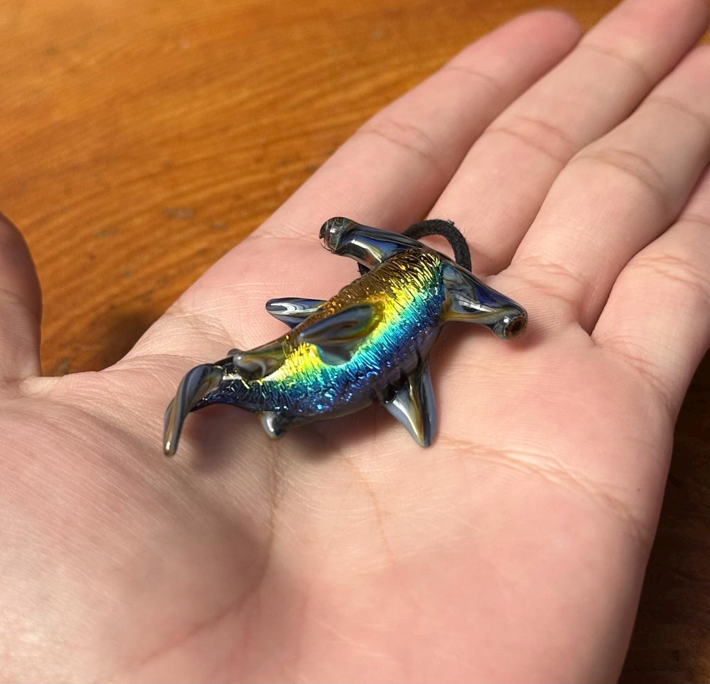 Hammerhead Shark Necklace - Blown Glass - Sea Glass Jewelry Statement Necklace - Ocean Necklace - Handmade Glass Sea Creature Necklace
