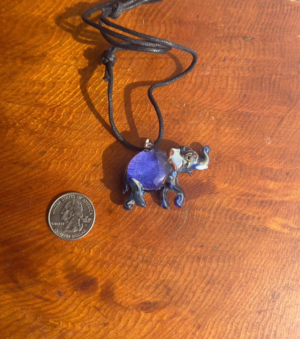 Handmade Dichroic Glass Elephant Pendant: Borosilicate Necklace