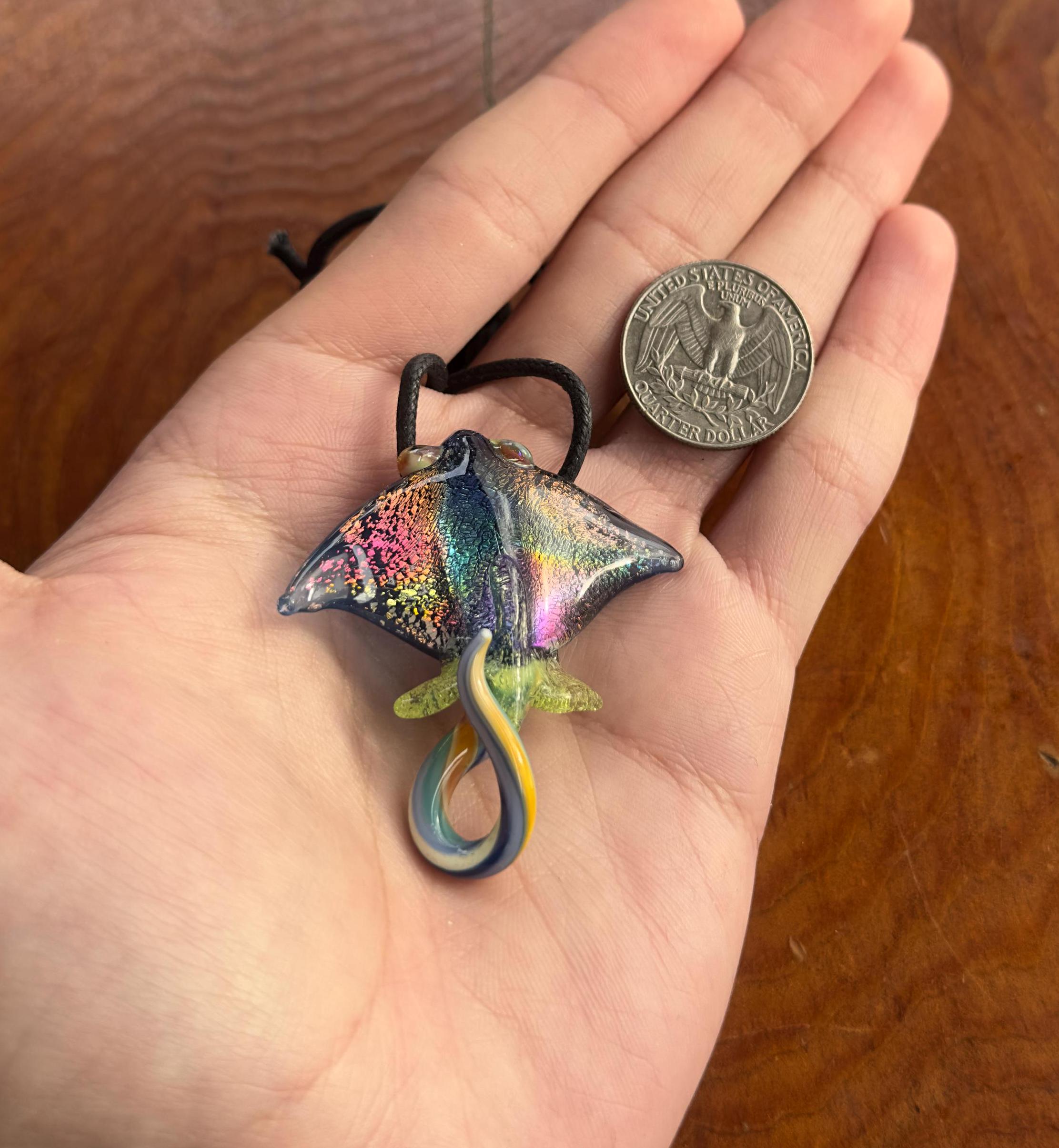 Handmade Blown Glass Stingray Necklace: Ocean Artisan Jewelry