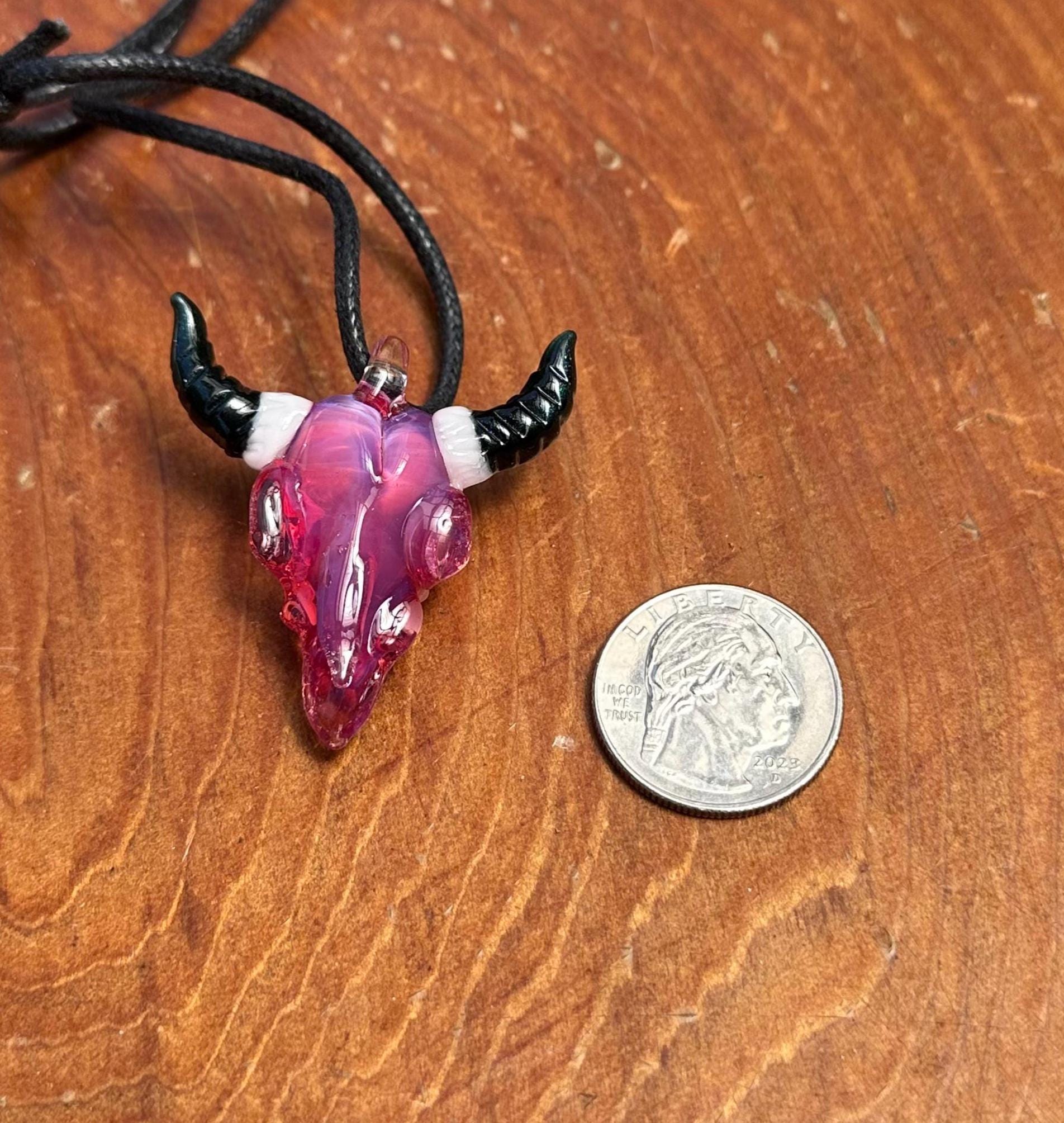 Bull Skull - Glass Pendant Necklace Handmade