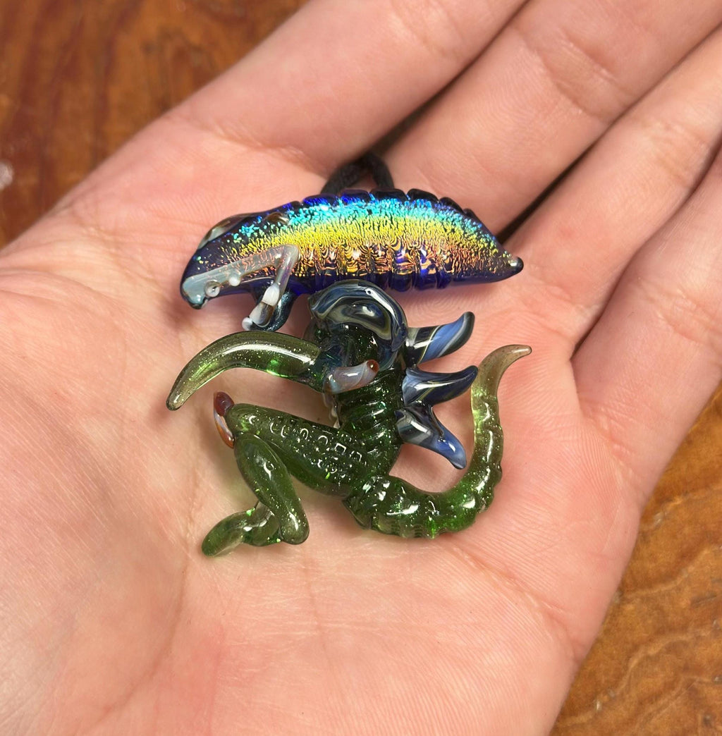 Dichroic Glass Alien Pendant Necklace - Unique Handmade Cosmic Jewelry - Sci-Fi - Outer Space - UFO Gift Idea, Color-Changing Pendant